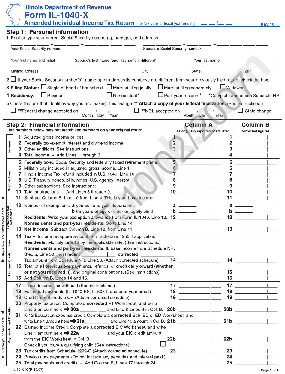 Form Il 1040 X Printable