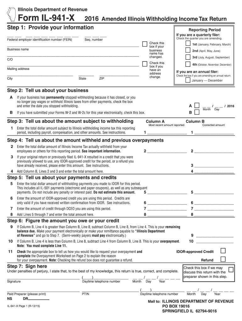 Form Il 941 X 2016 Fill Out amp Sign Online DocHub