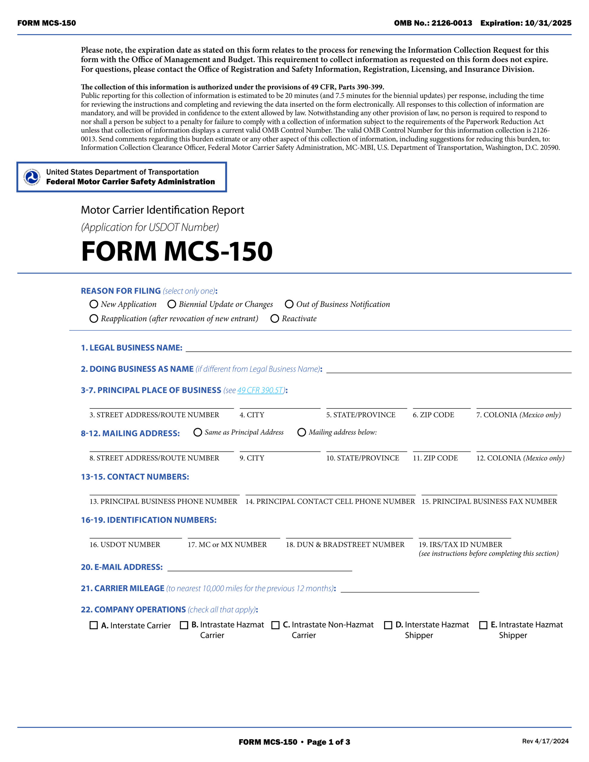 Form MCS 150 Fill amp Edit Official Forms Online PDF Guru