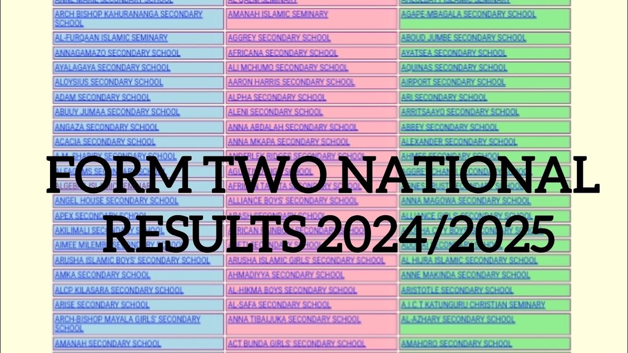Form Two National Results 2024 2025 FTNA Results 2024 2025 