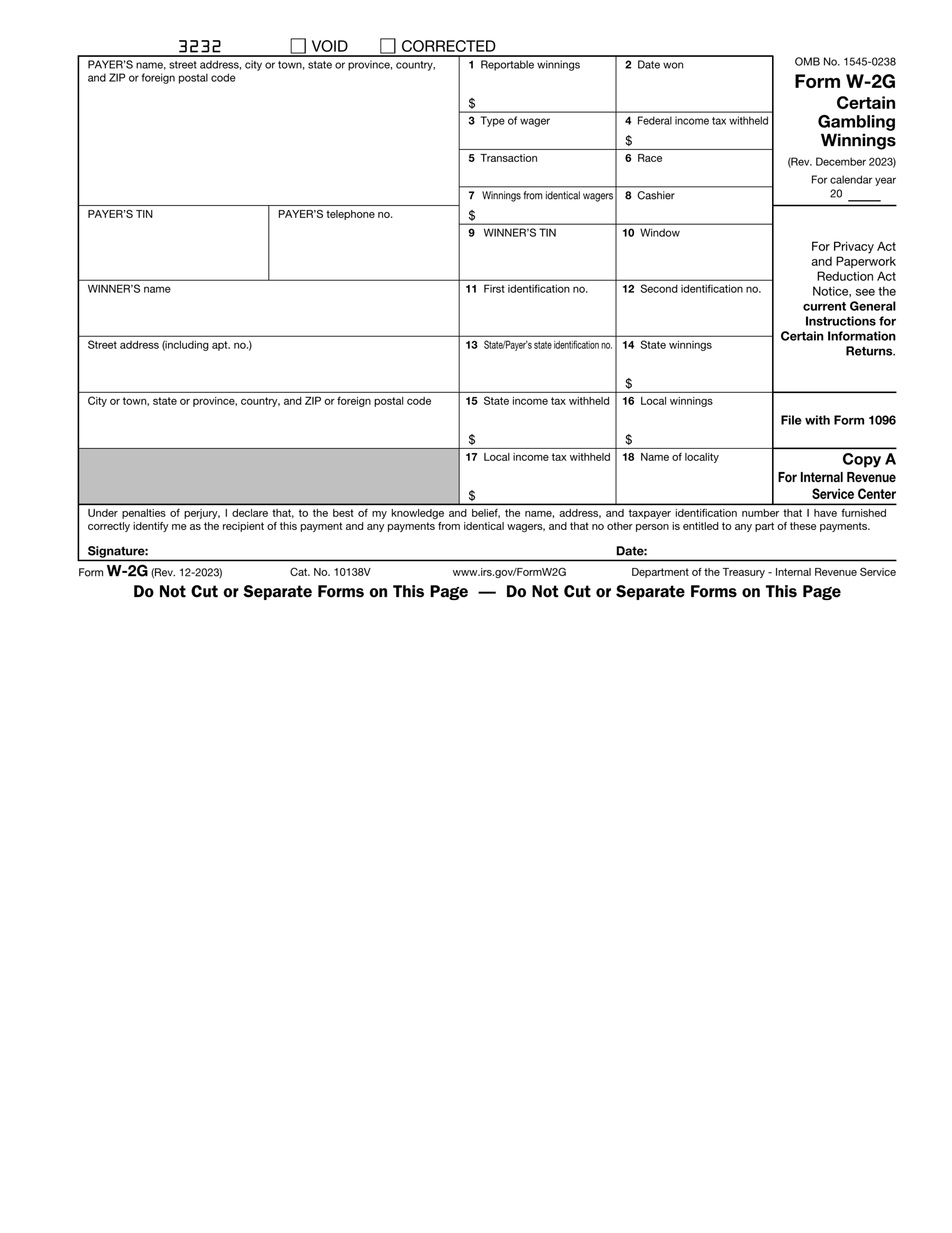 Form W 2G 2024 2025 Fill Official Forms PDF Guru