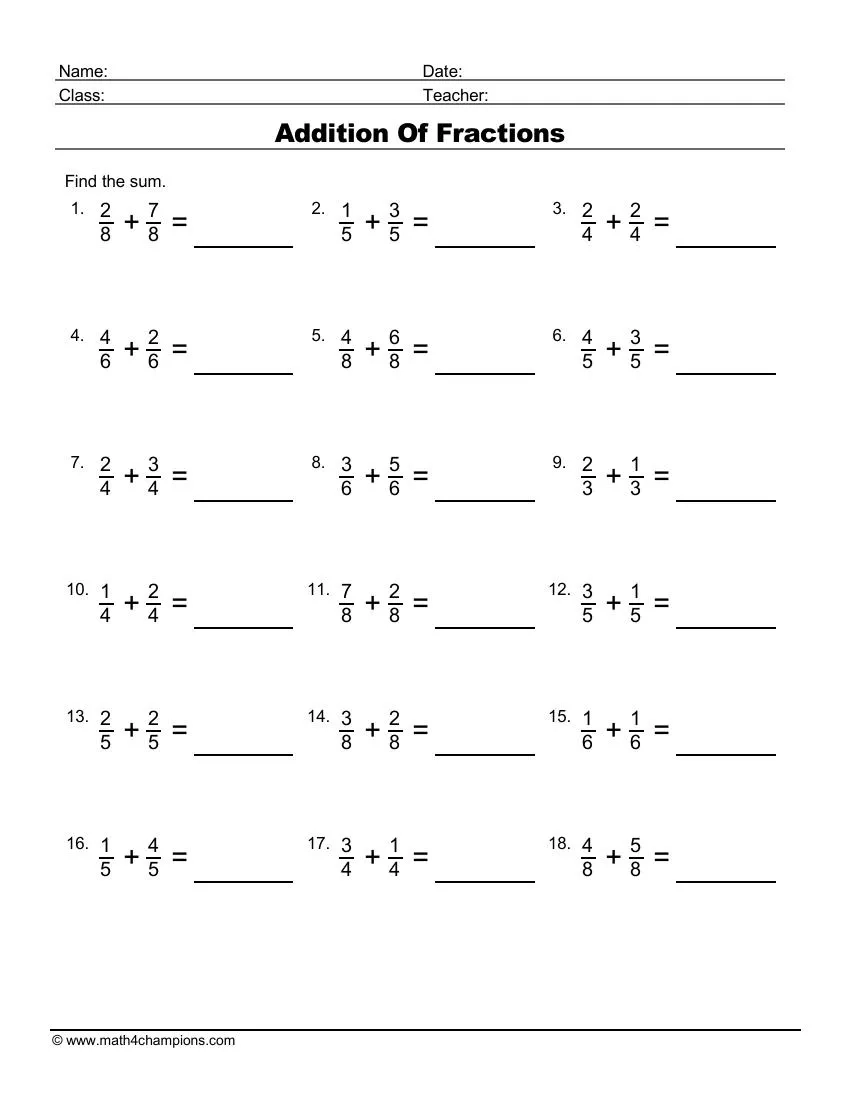 Free Math Worksheets Fractions Printable