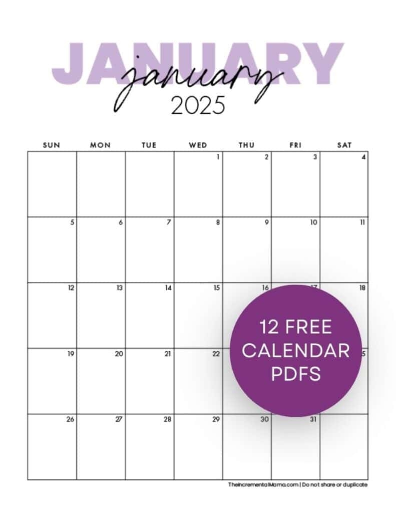 Blank 2025 Printable Calendar Free