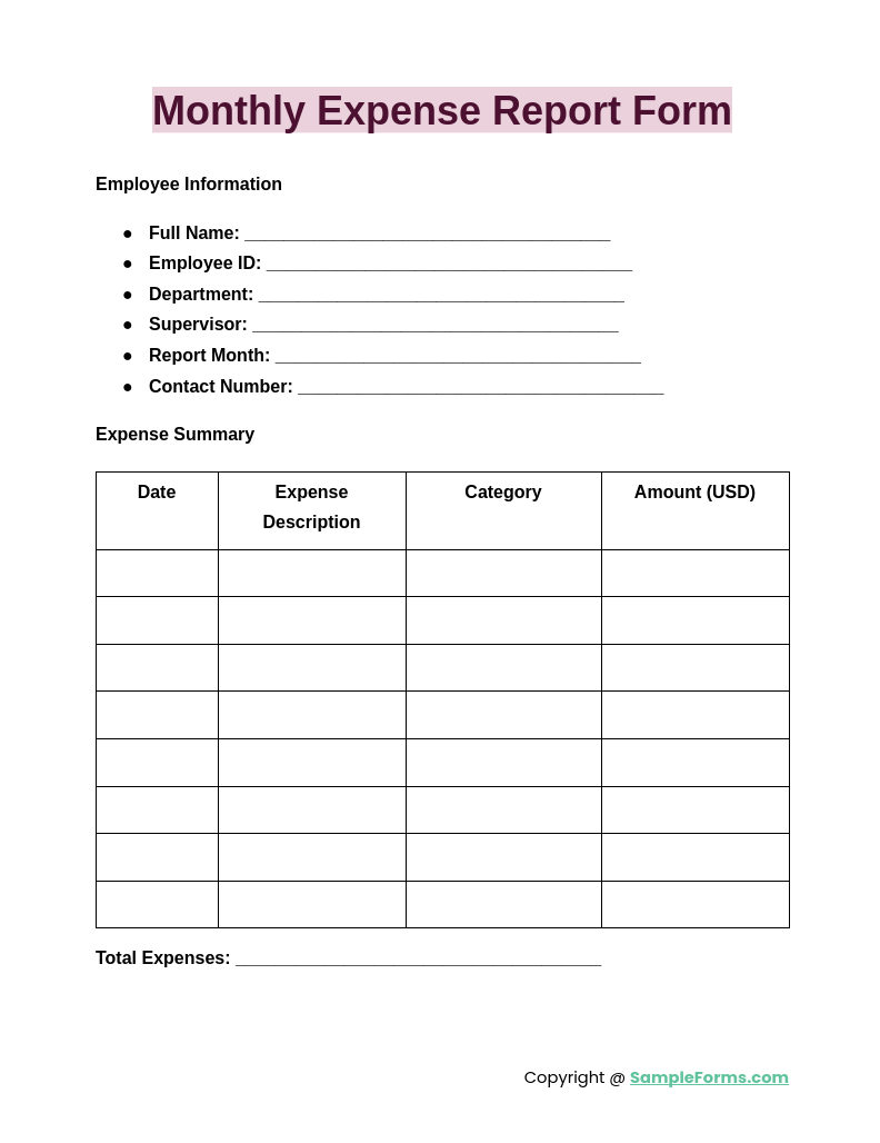 FREE 32 Expense Report Form Samples PDF MS Word Google Docs Excel