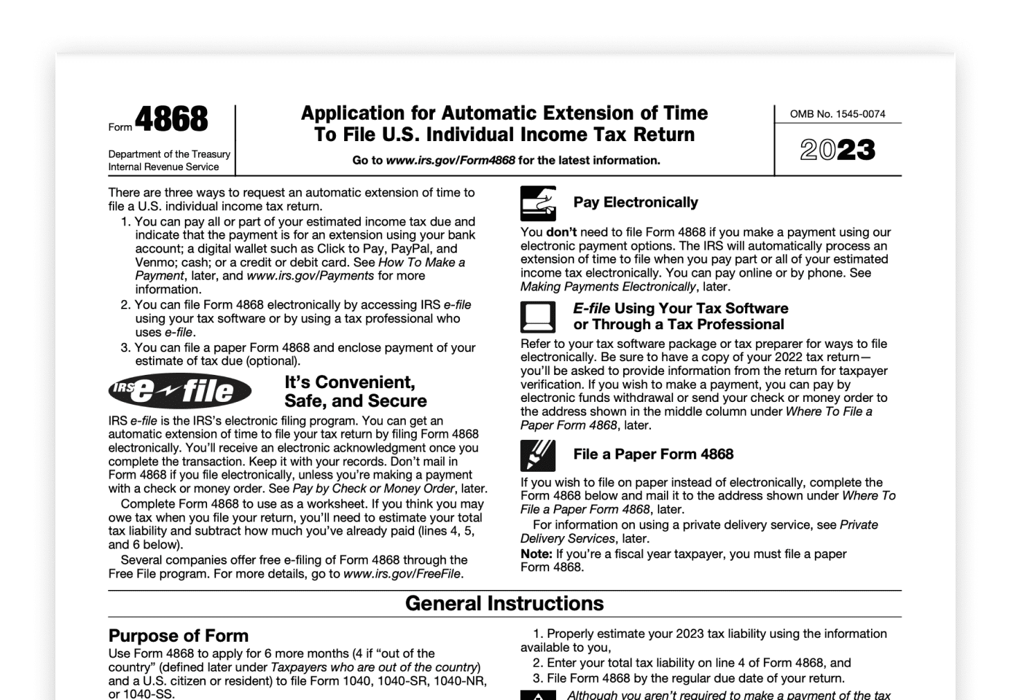 Printable Form 4868 Extension 2023