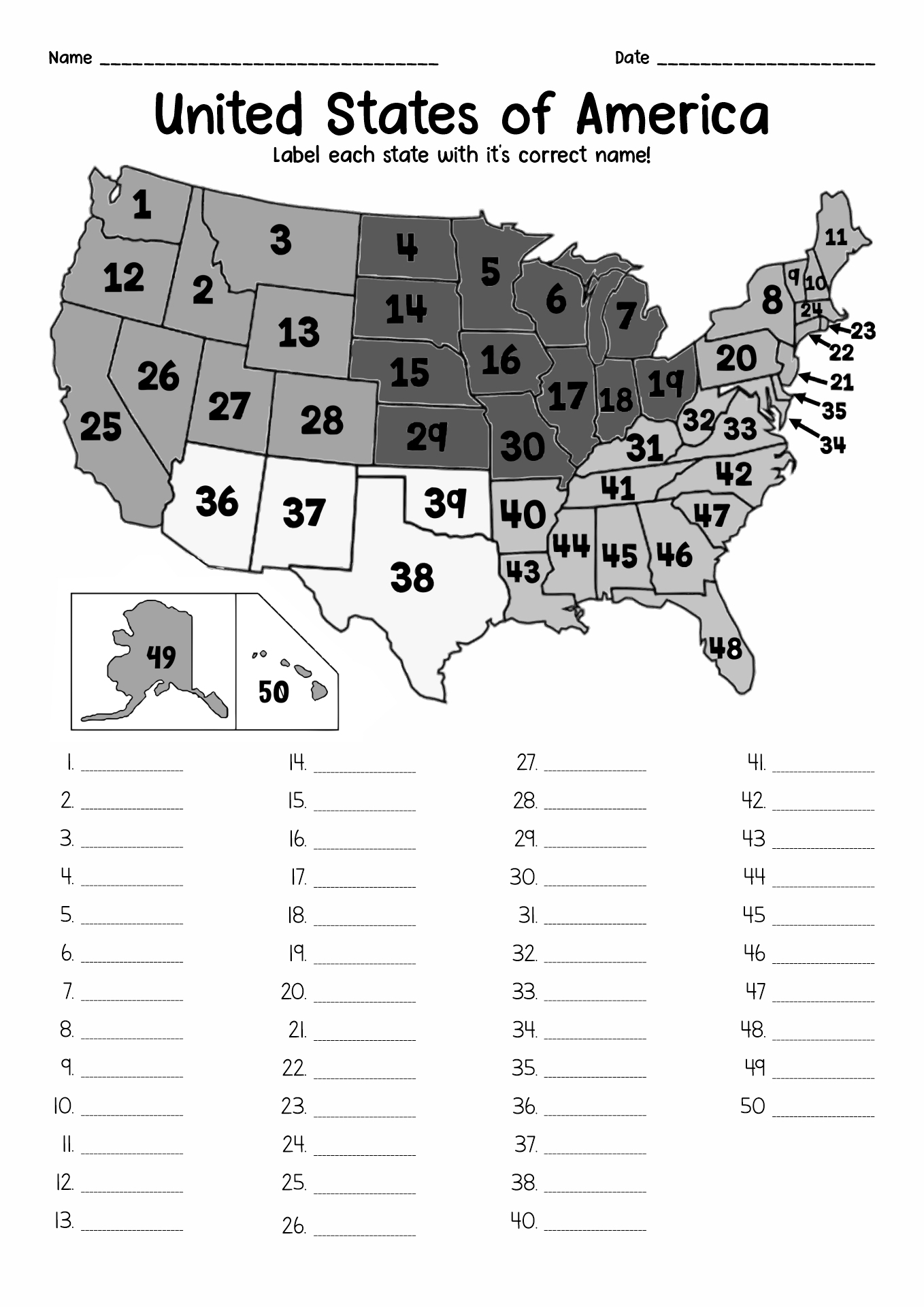 50 States Printable Worksheets Free