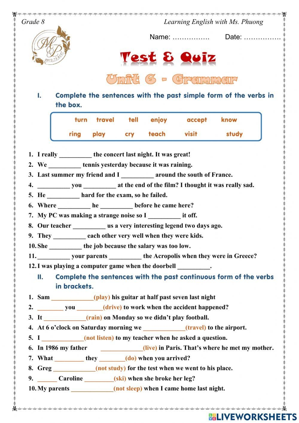 8th Grade Grammar Worksheets Free Printable