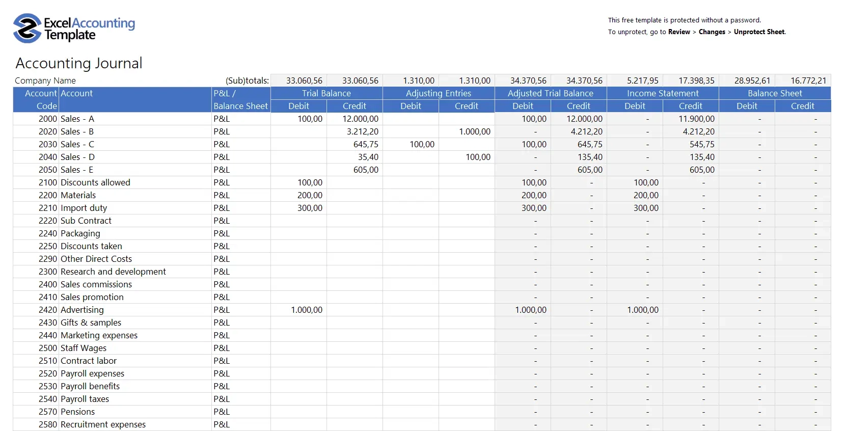 Printable Accounting Worksheets
