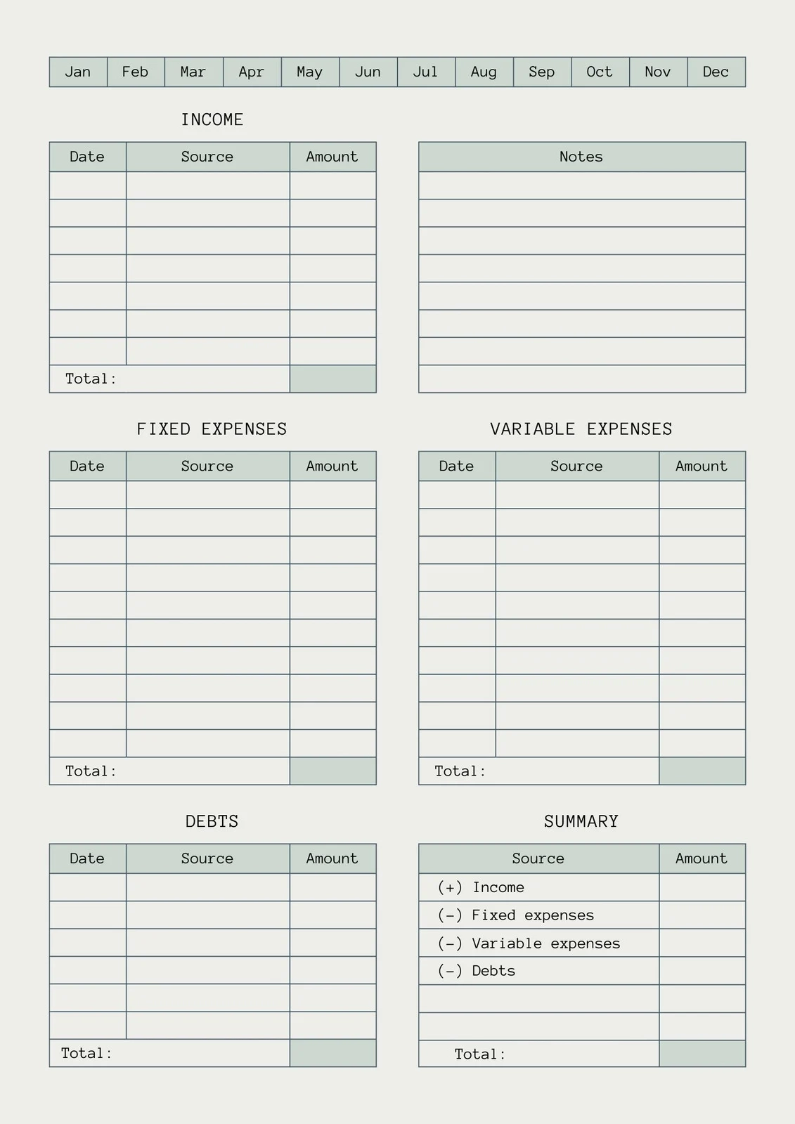 Sample Budget Worksheet Printable