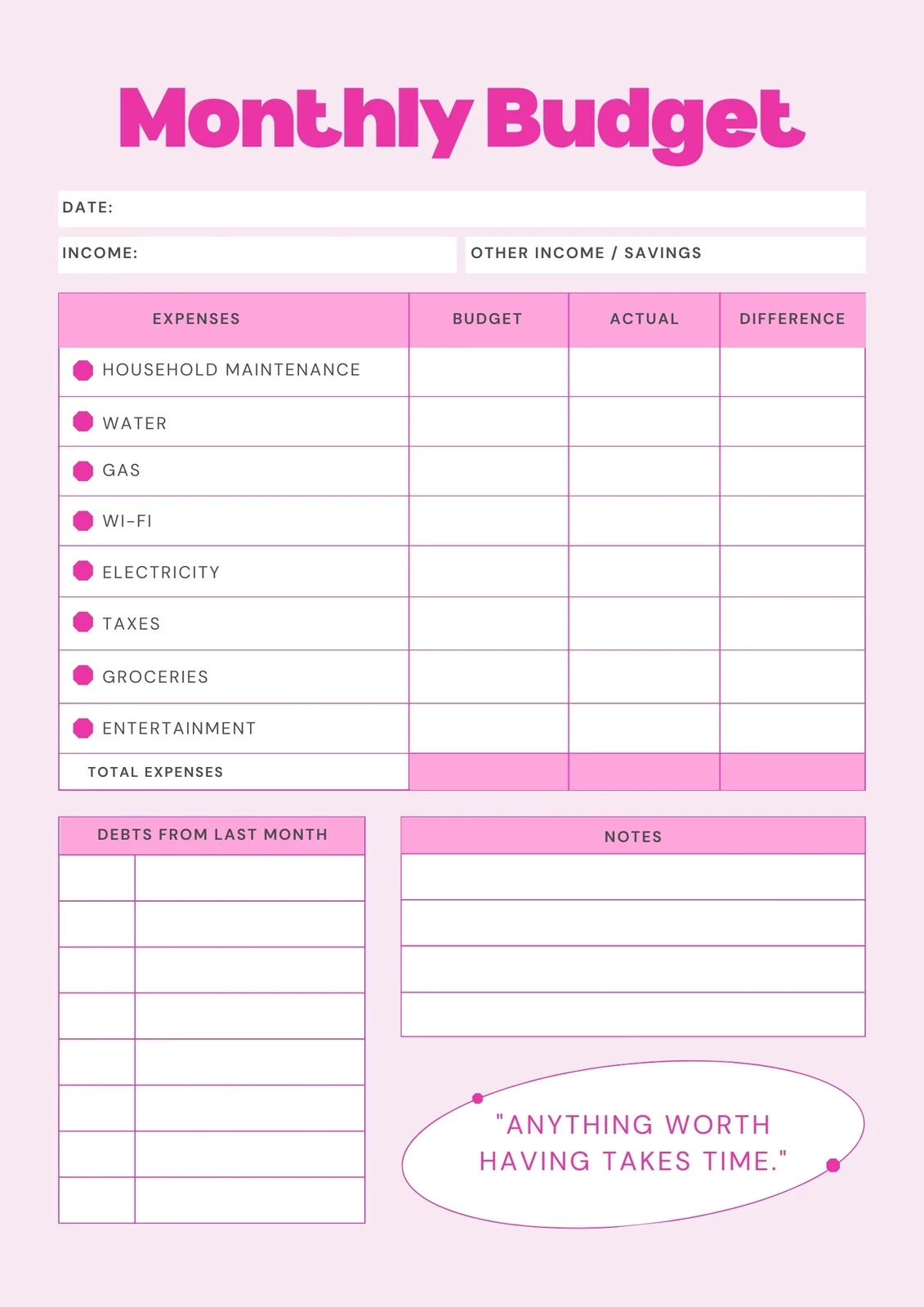 Printable Budget Worksheet Free Download