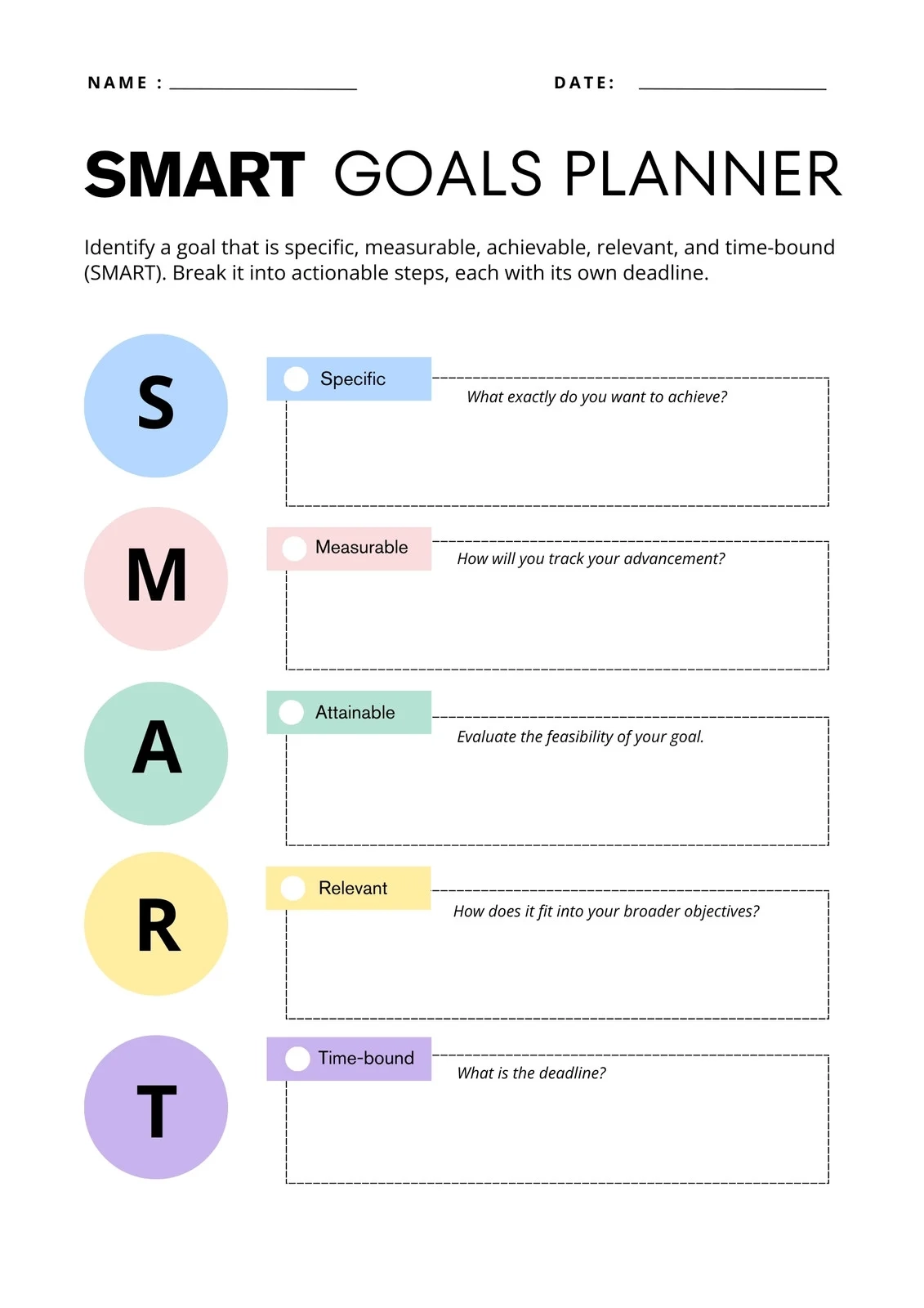 Free Printable Goal Setting Worksheet