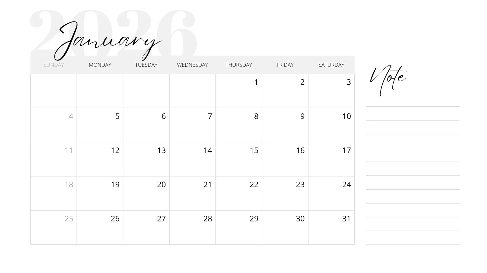 January Blank Calendar Printable
