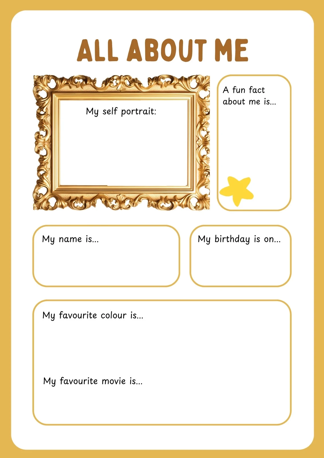 All About Me Worksheet Printable Free
