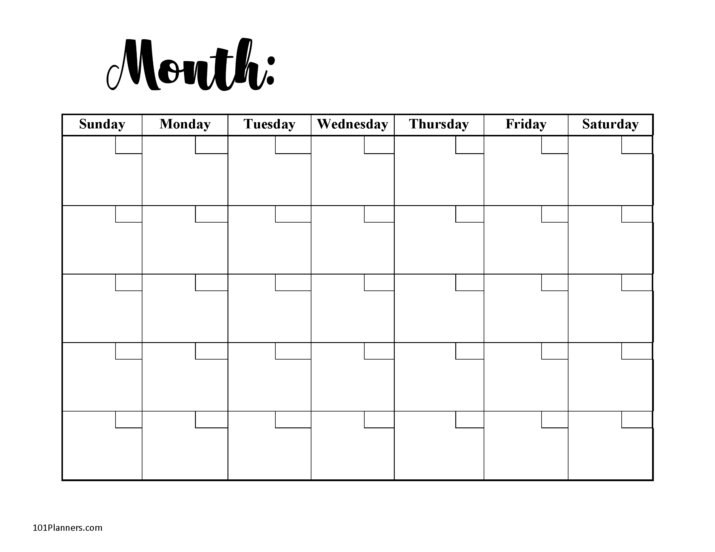 Monthly Printable Calendar Template
