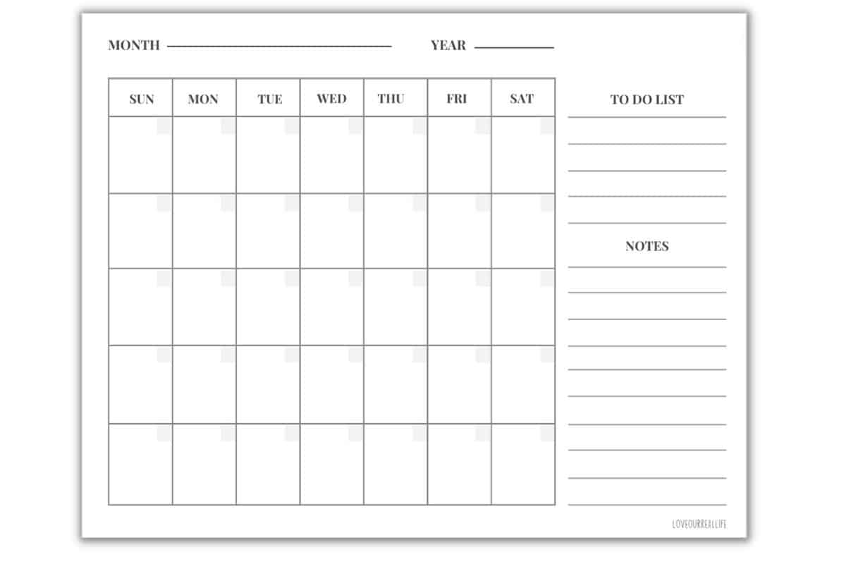 Printable Monthly Calendar Templates