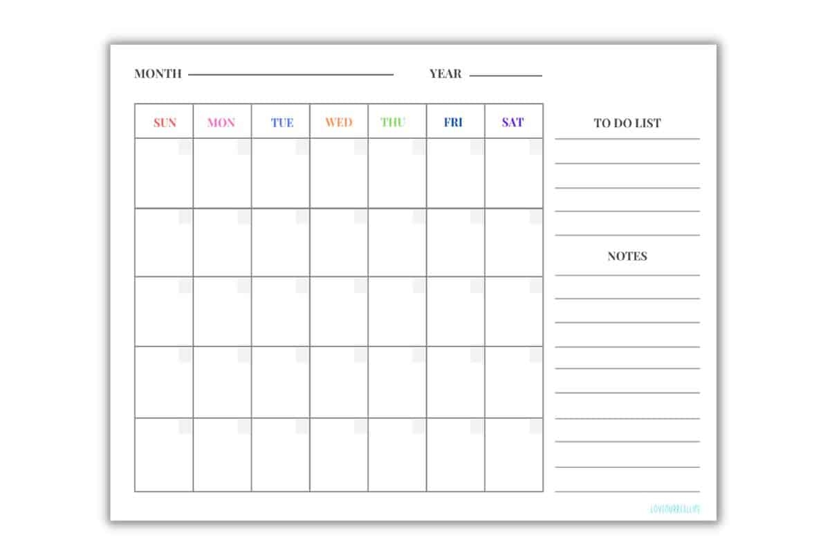 Printable Blank Calendars Monthly