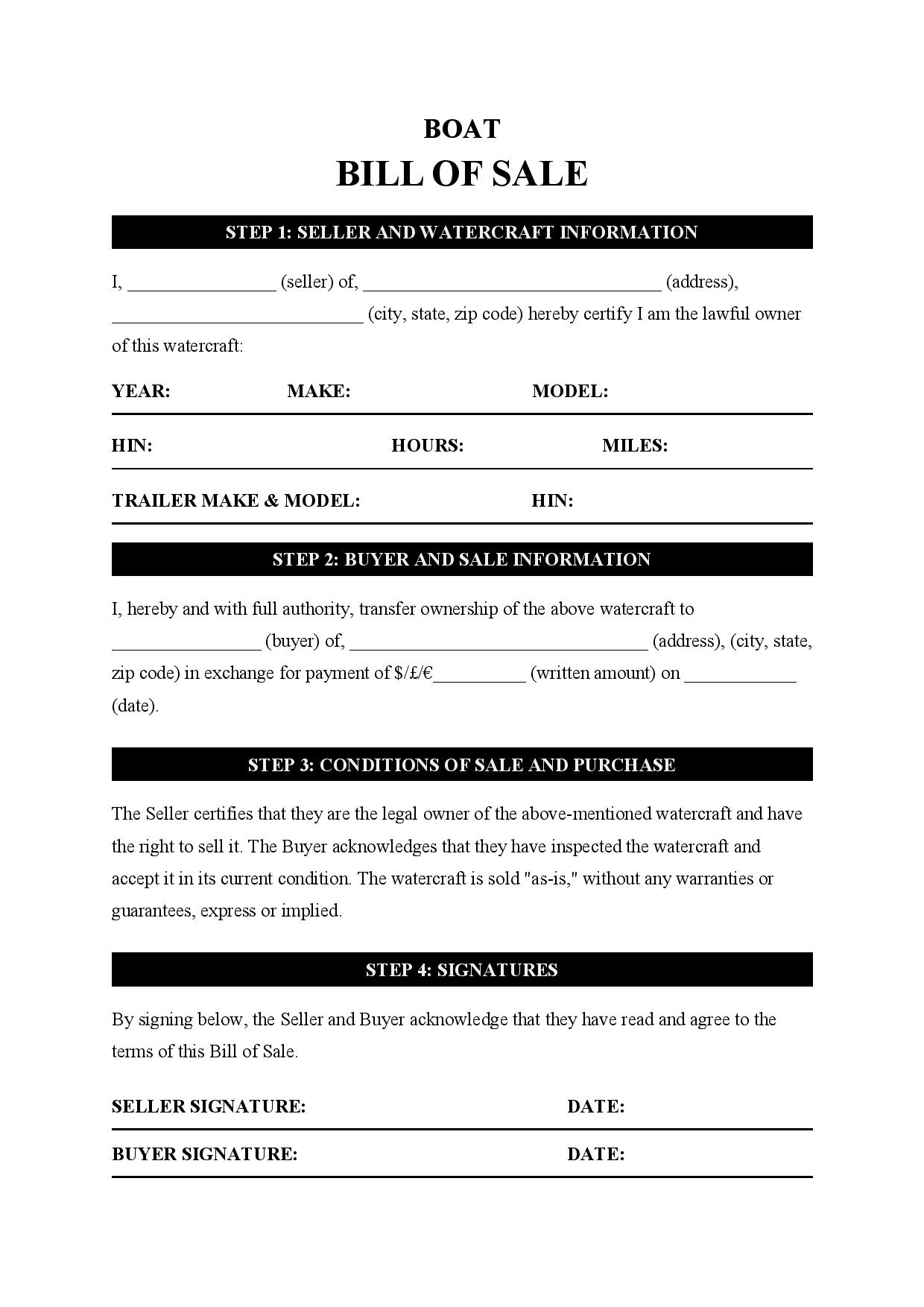 Free Boat Bill Of Sale Template PDF amp Word