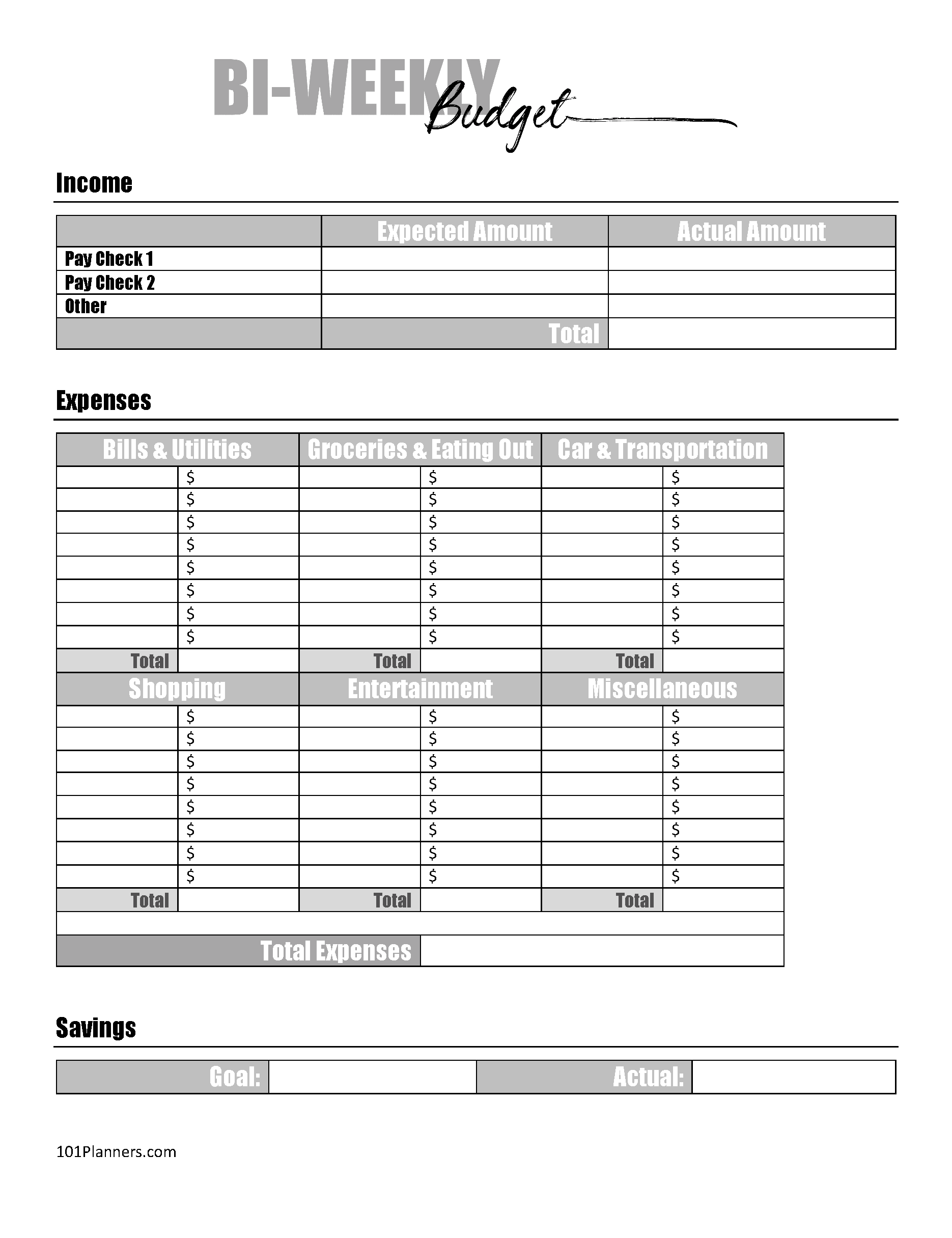 Free Printable Budget Worksheets
