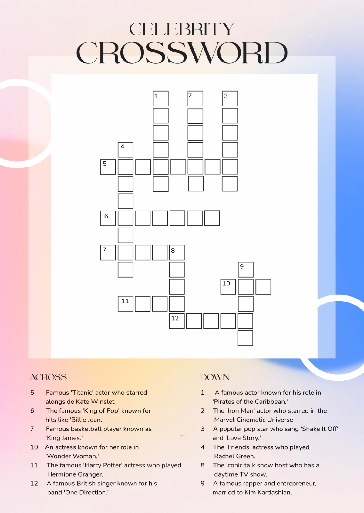 Free Printable Celebrity Crossword Puzzles