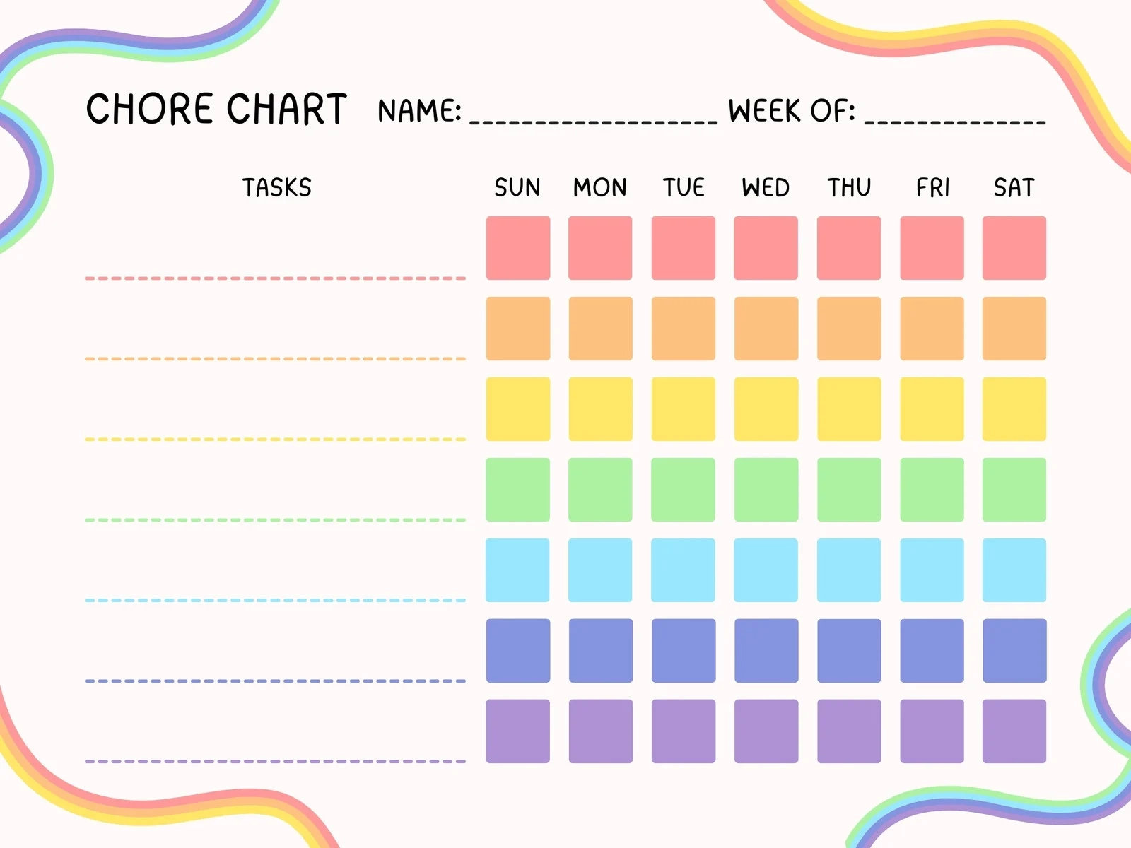 Chore Chart Template Printable
