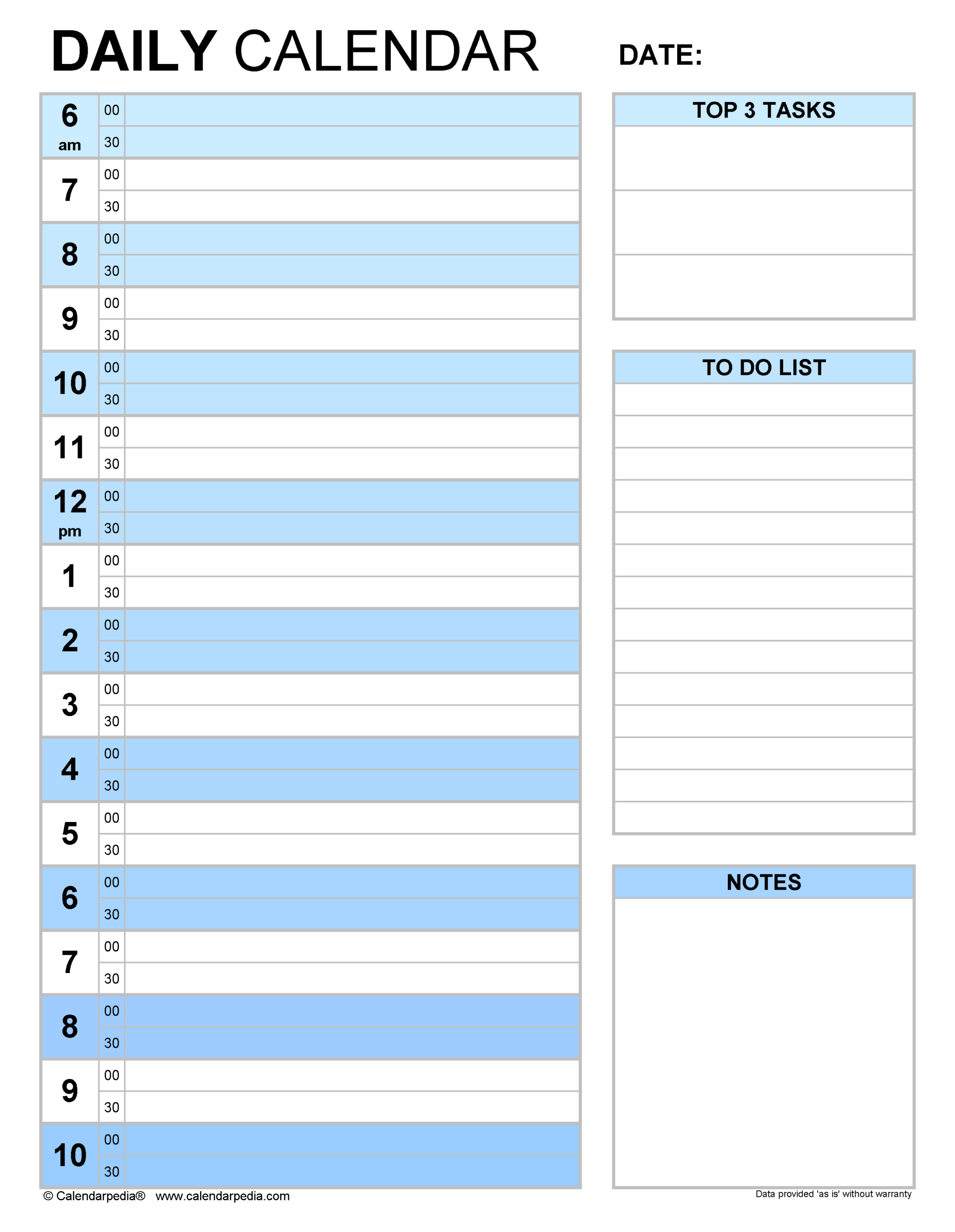 Daily Calendar Sheets Printable