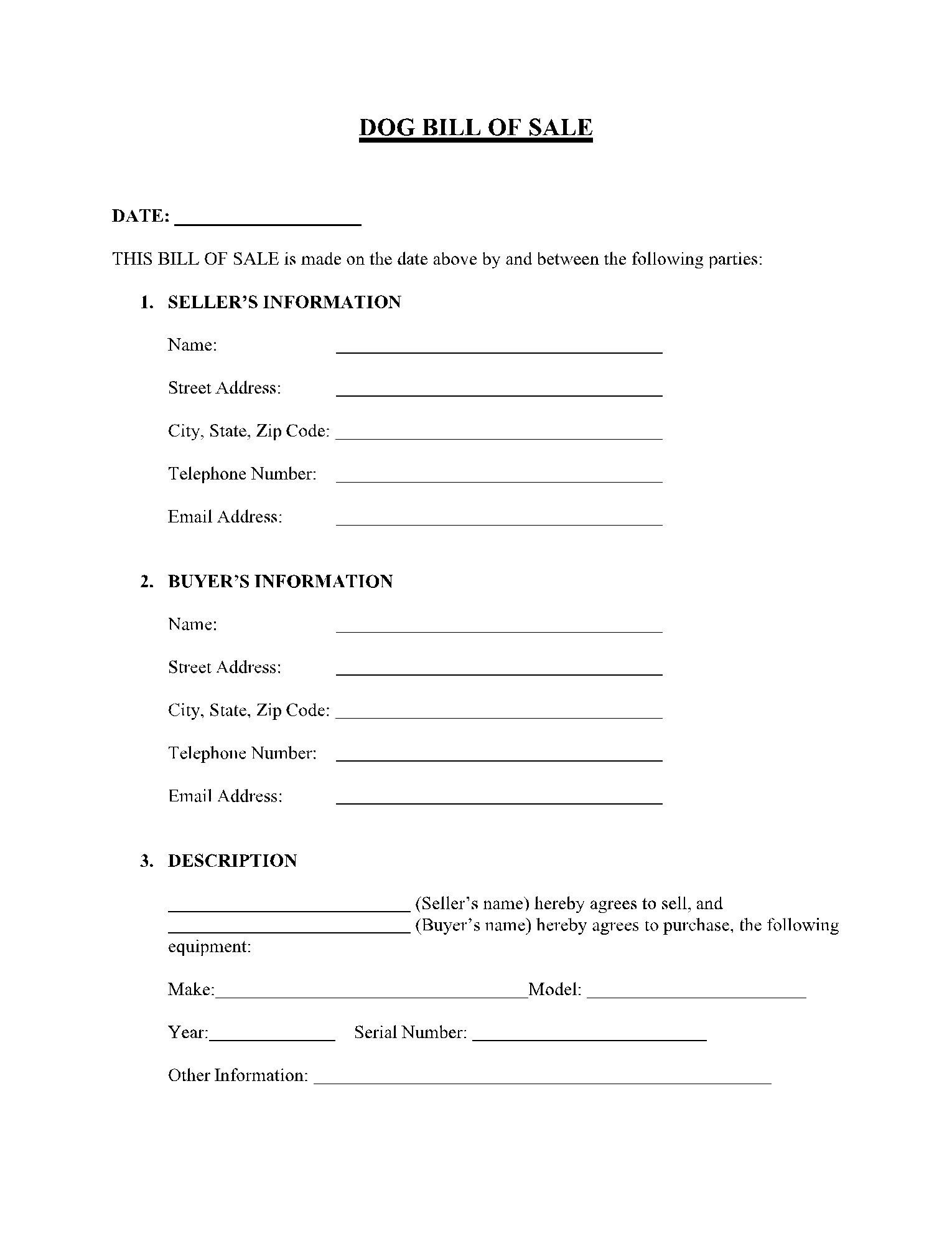 Printable Blank Puppy Sale Contract Templates