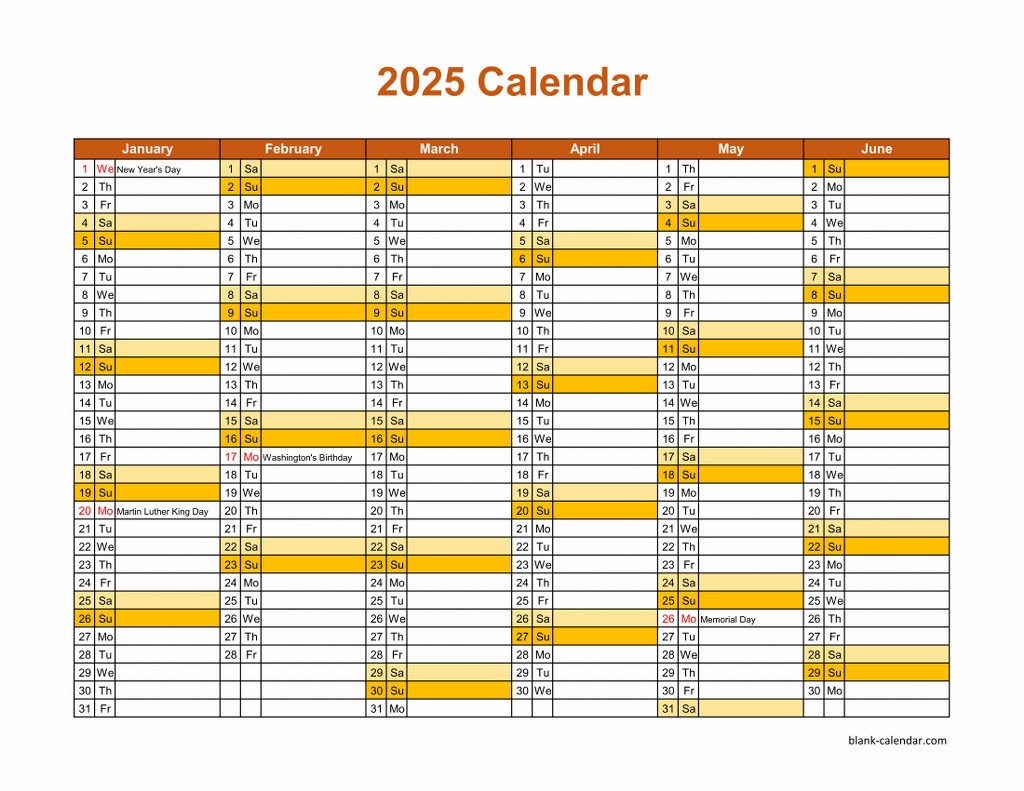 Blank Printable Calendar For 2025