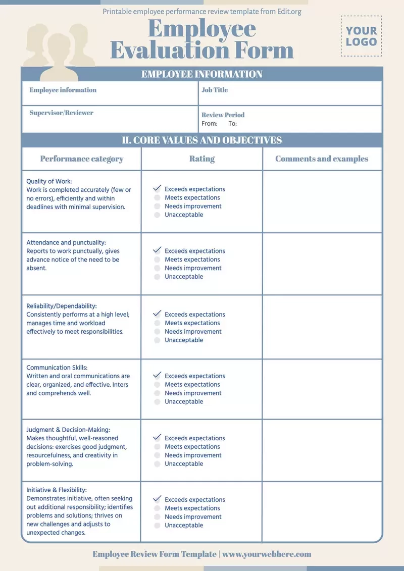 Printable Performance Review Template