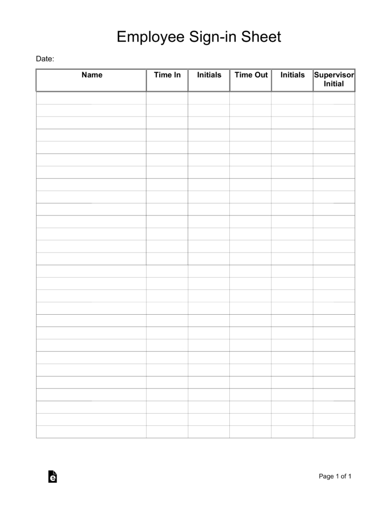 Printable Sign In Sheet Template