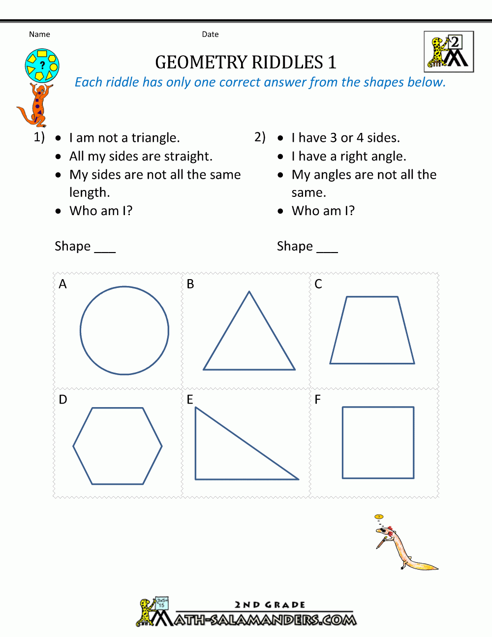 Free Printable Basic Geometry Worksheets