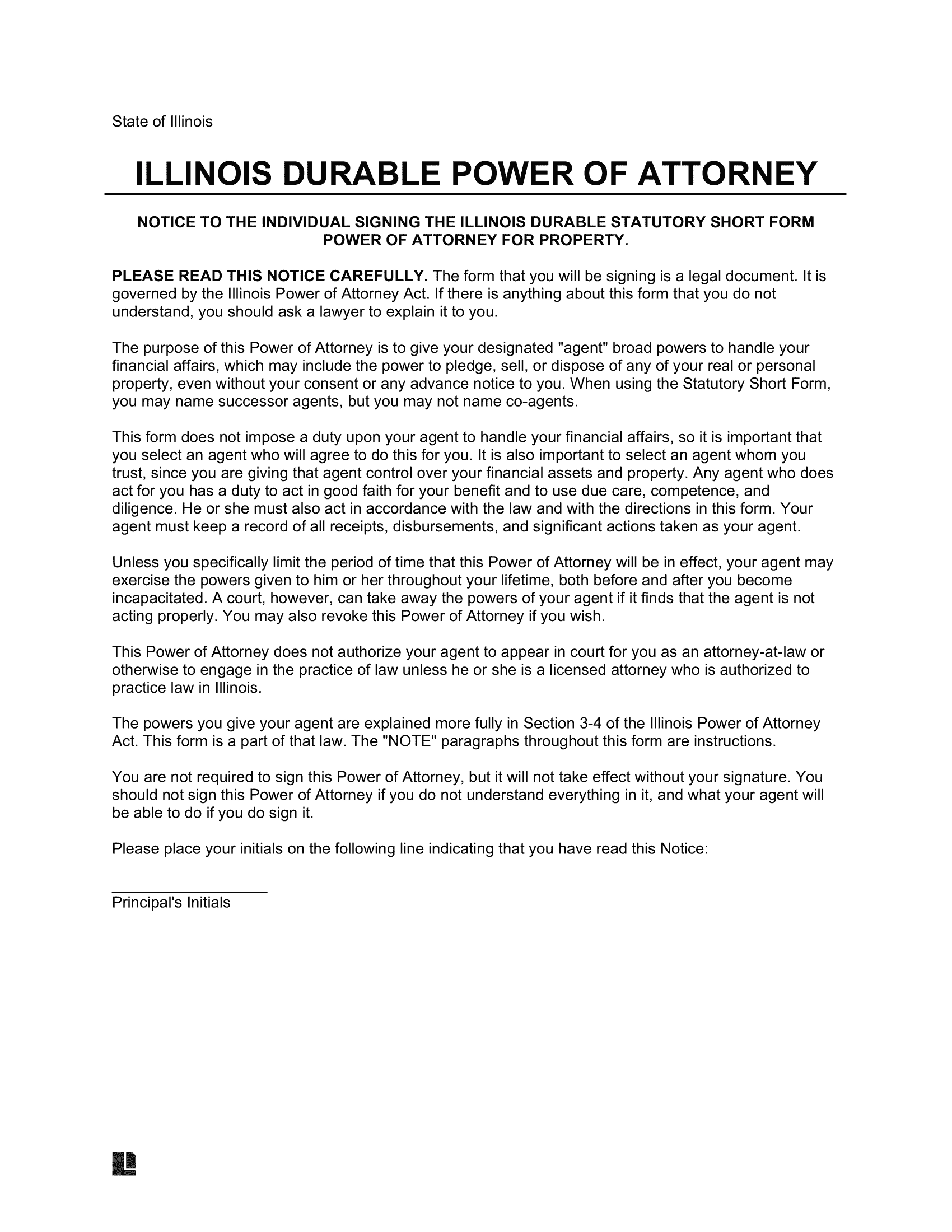 Free Illinois Durable Statutory Power Of Attorney Form PDF amp Word