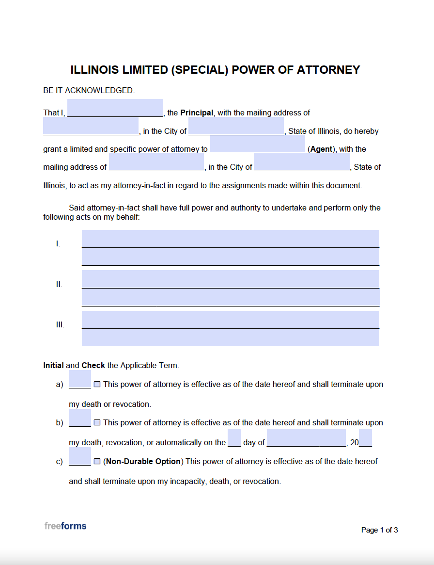 Durable Power Of Attorney Forms Printable Il