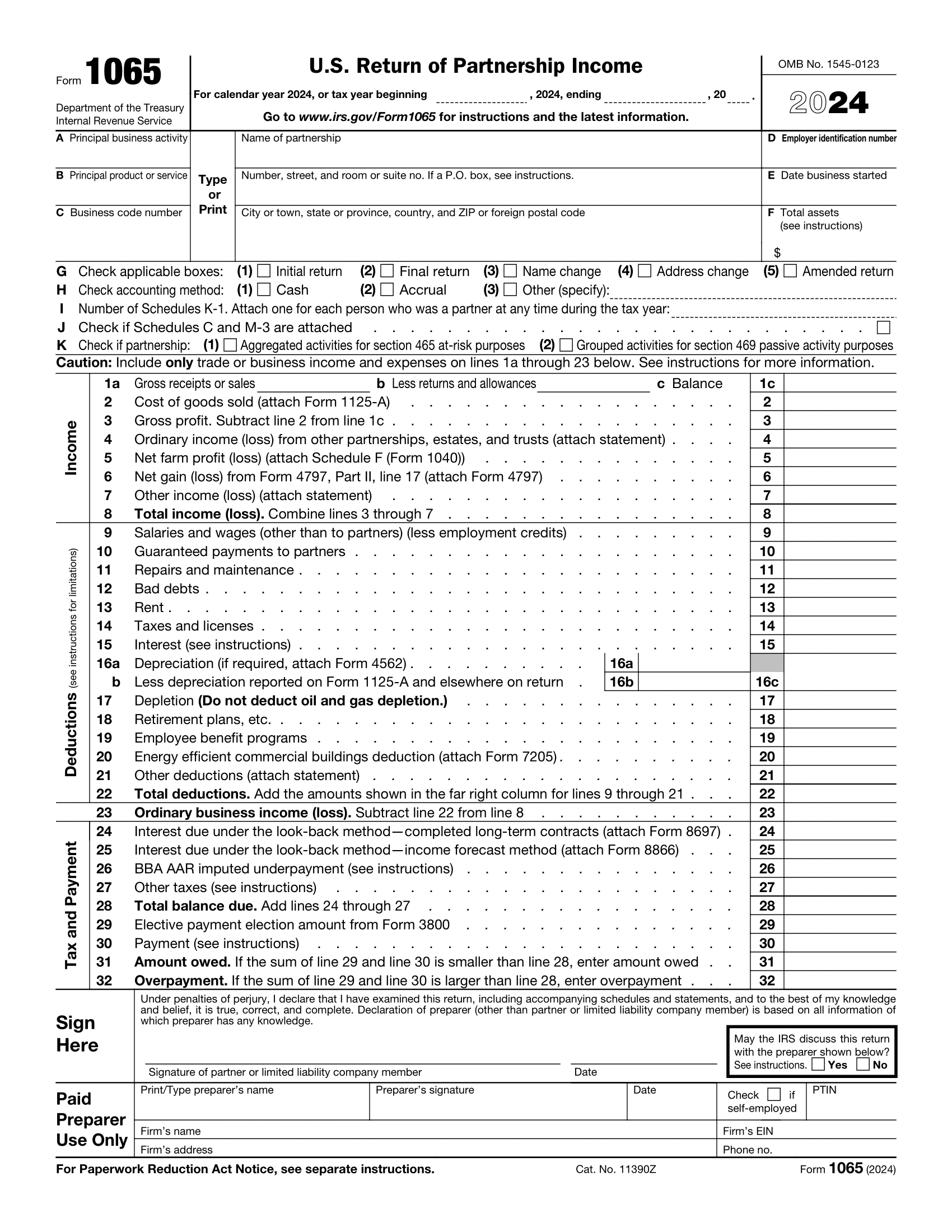 Free IRS Form 1065 US Return Of Partnership Income