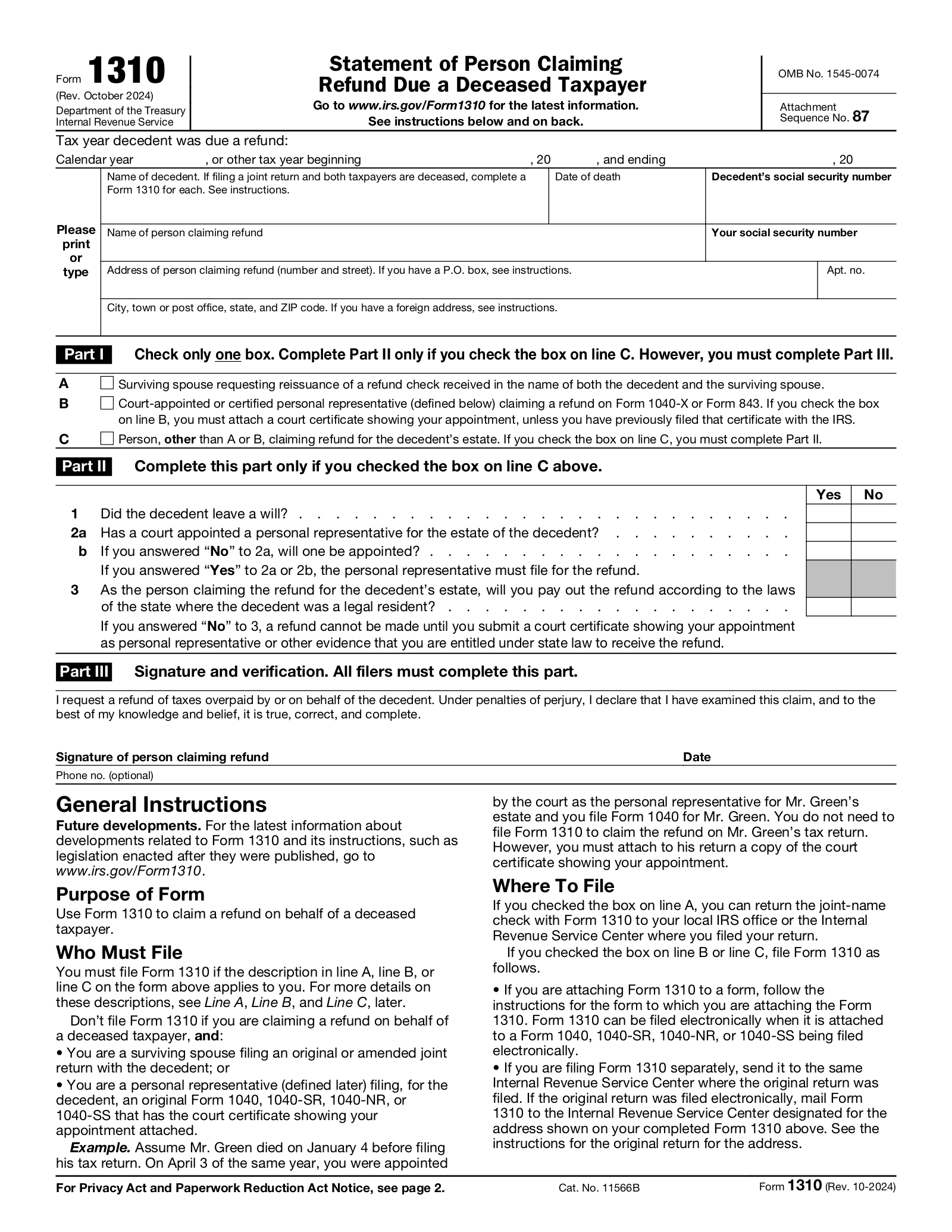 Free IRS Form 1310 PDF EForms