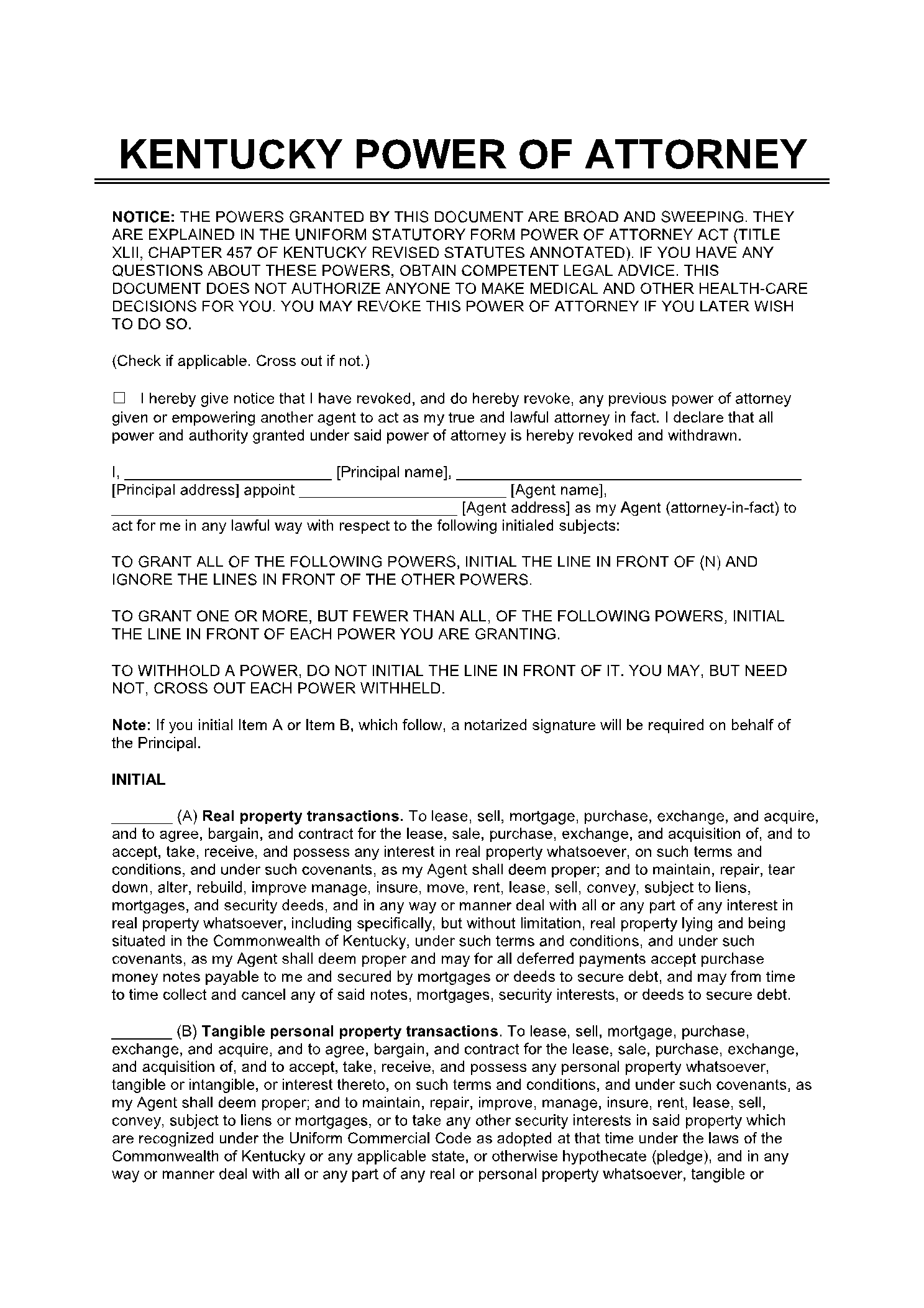Durable Power Of Attorney Forms Printable Ky