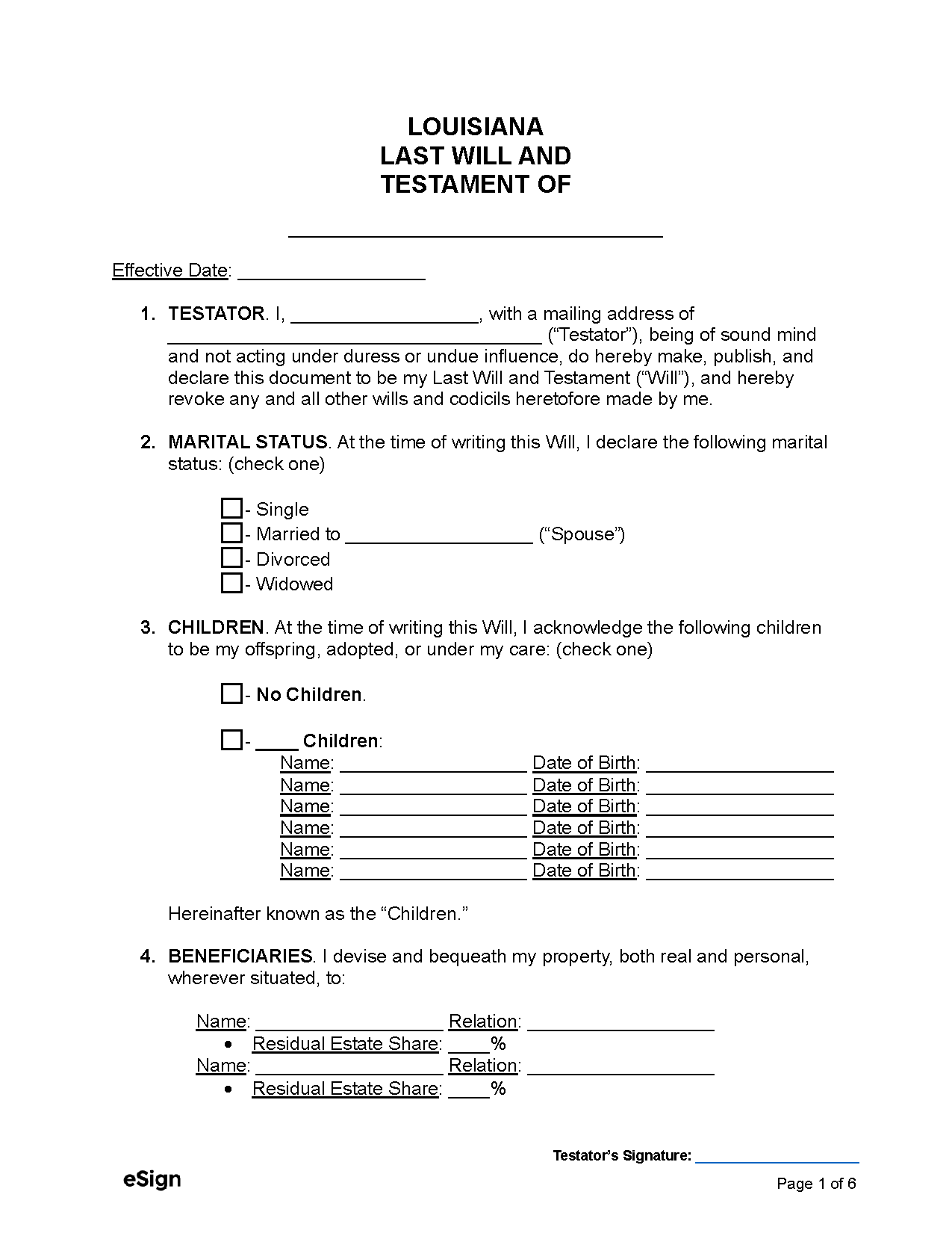 Living Will Forms Free Printable Louisiana