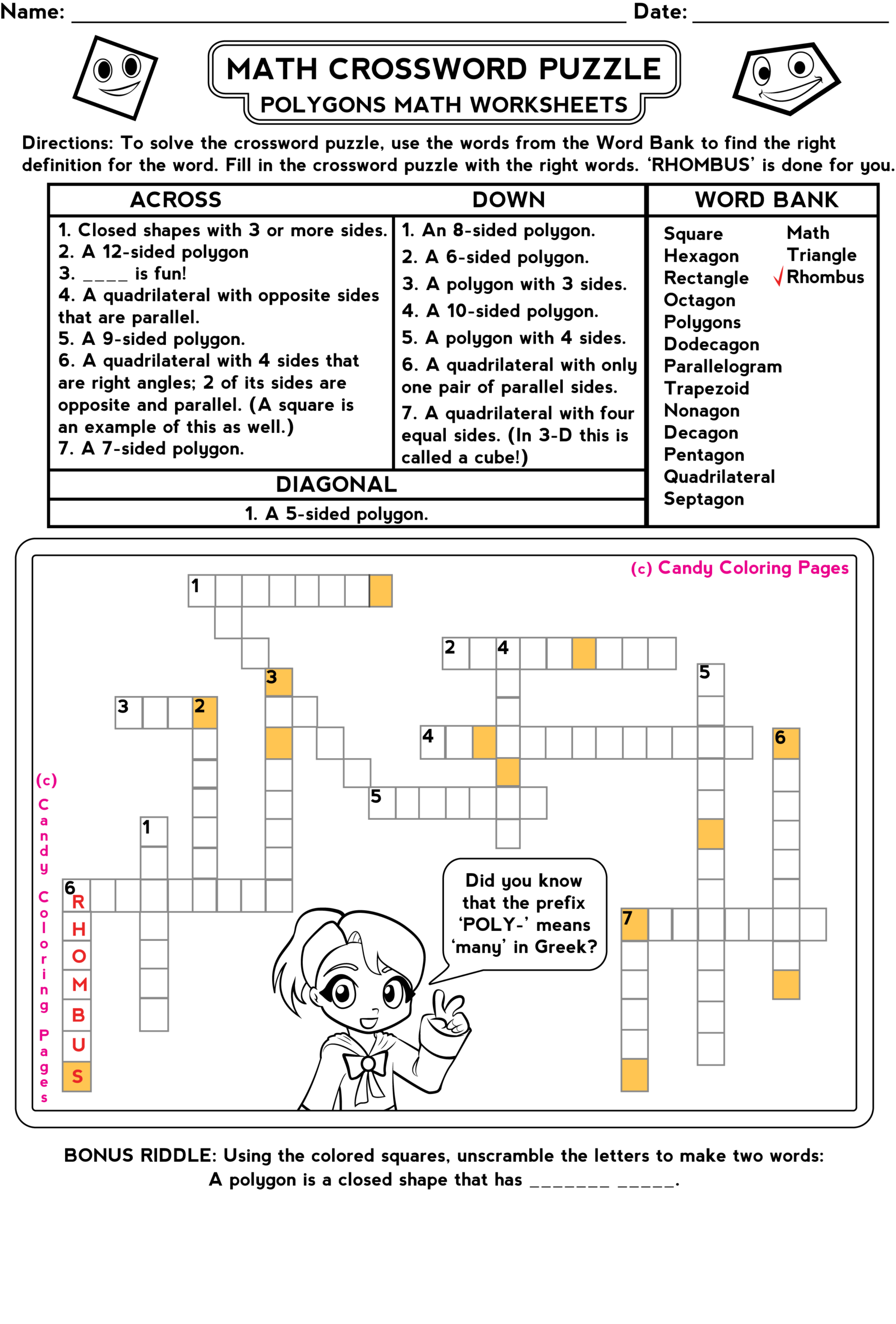 Free Printable Math Crosswords