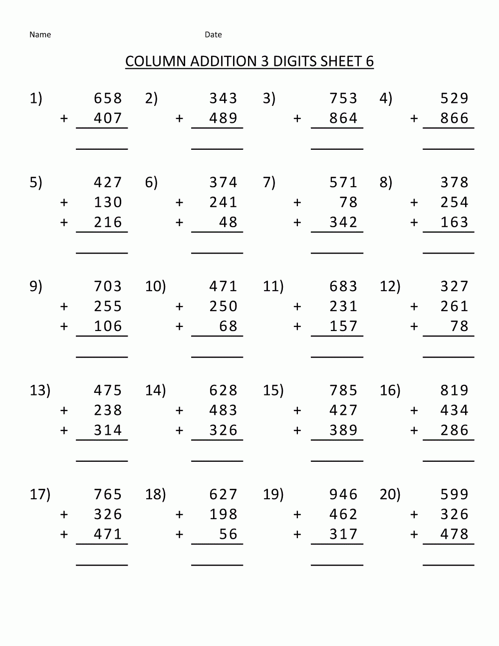 Free Printable Addition Worksheets Grade 3