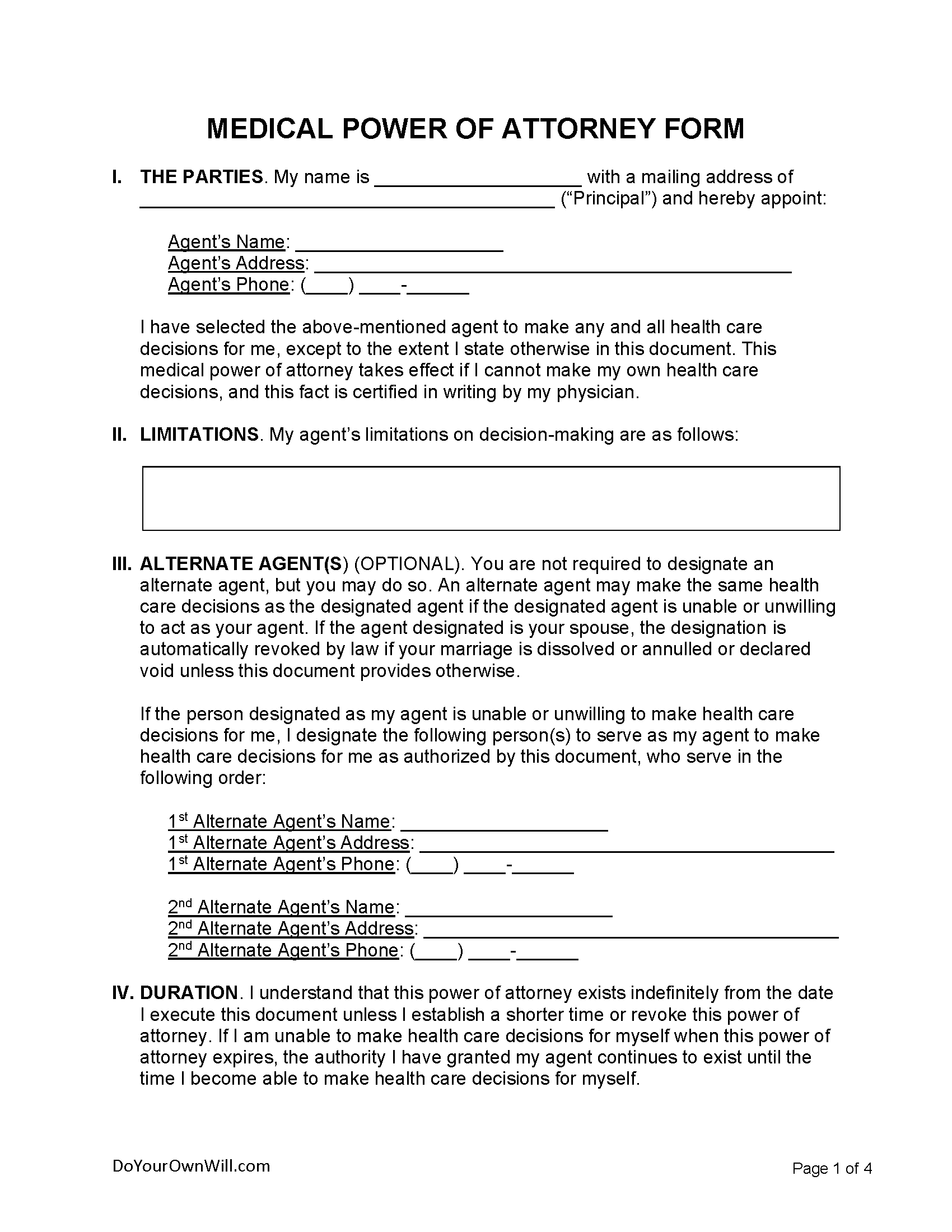 Medical Power Of Attorney Form Free Print Pdf