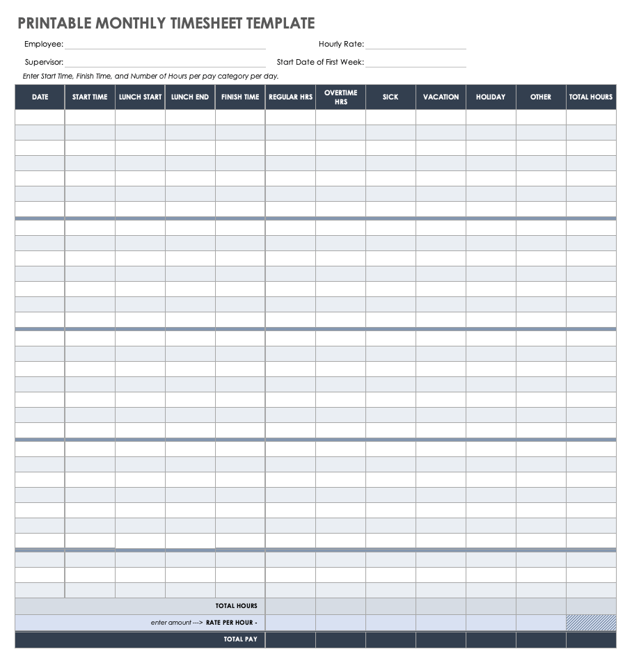 Printable Weekly Timesheet Template Word