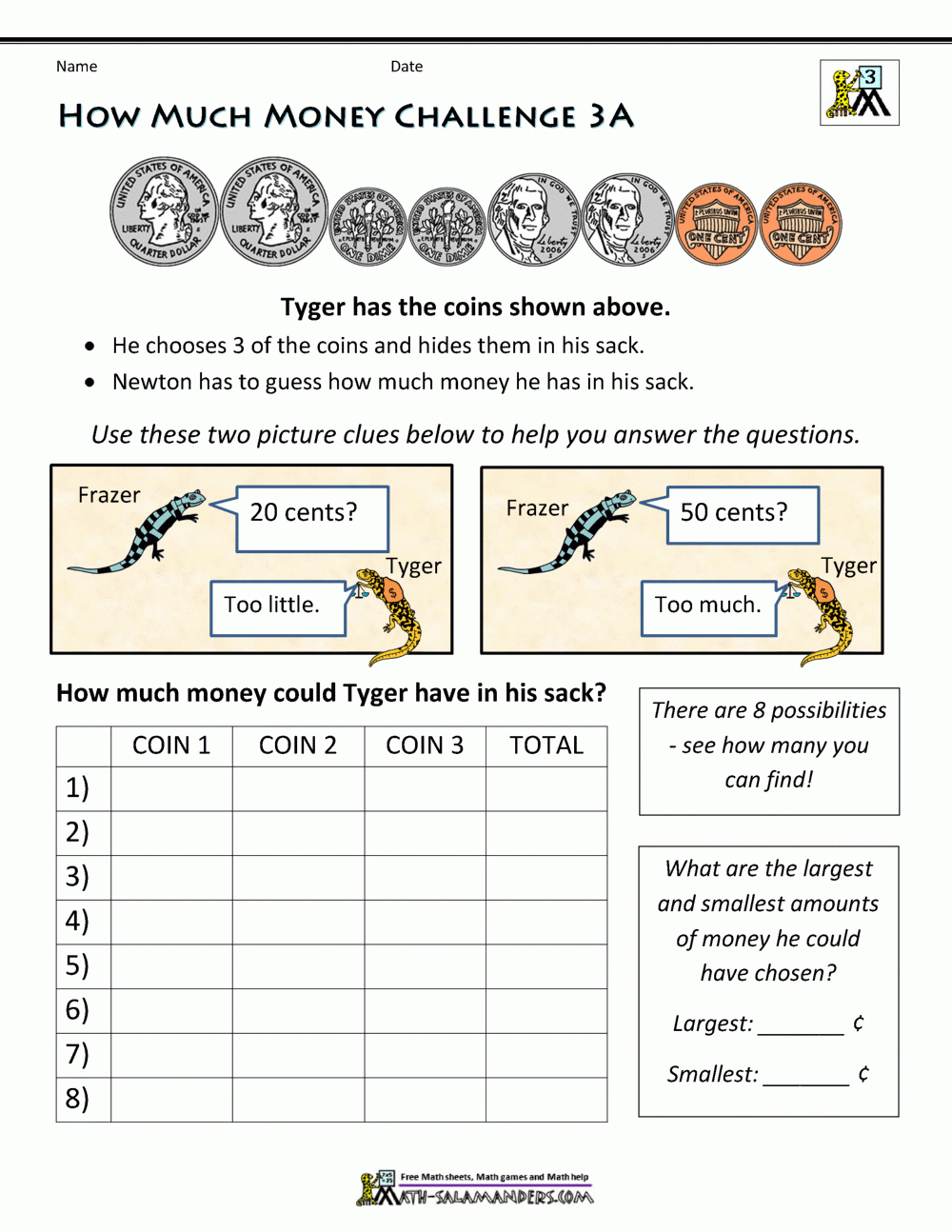 Money Worksheets For 3rd Grade Free Printable