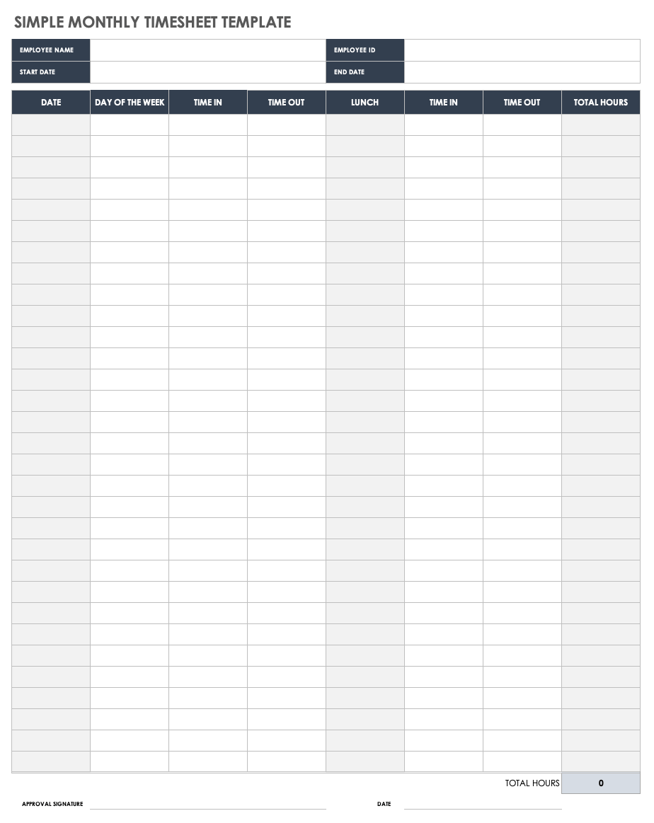 Free Monthly Timesheet amp Time Card Templates Smartsheet