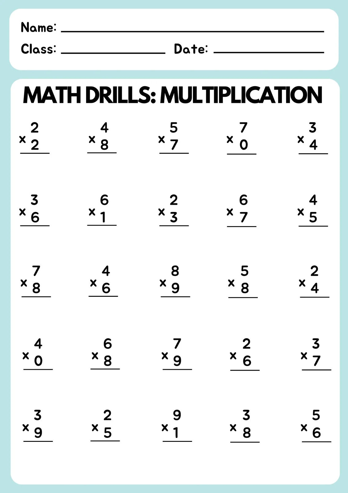 Printable Multiplication Worksheets Grade 4