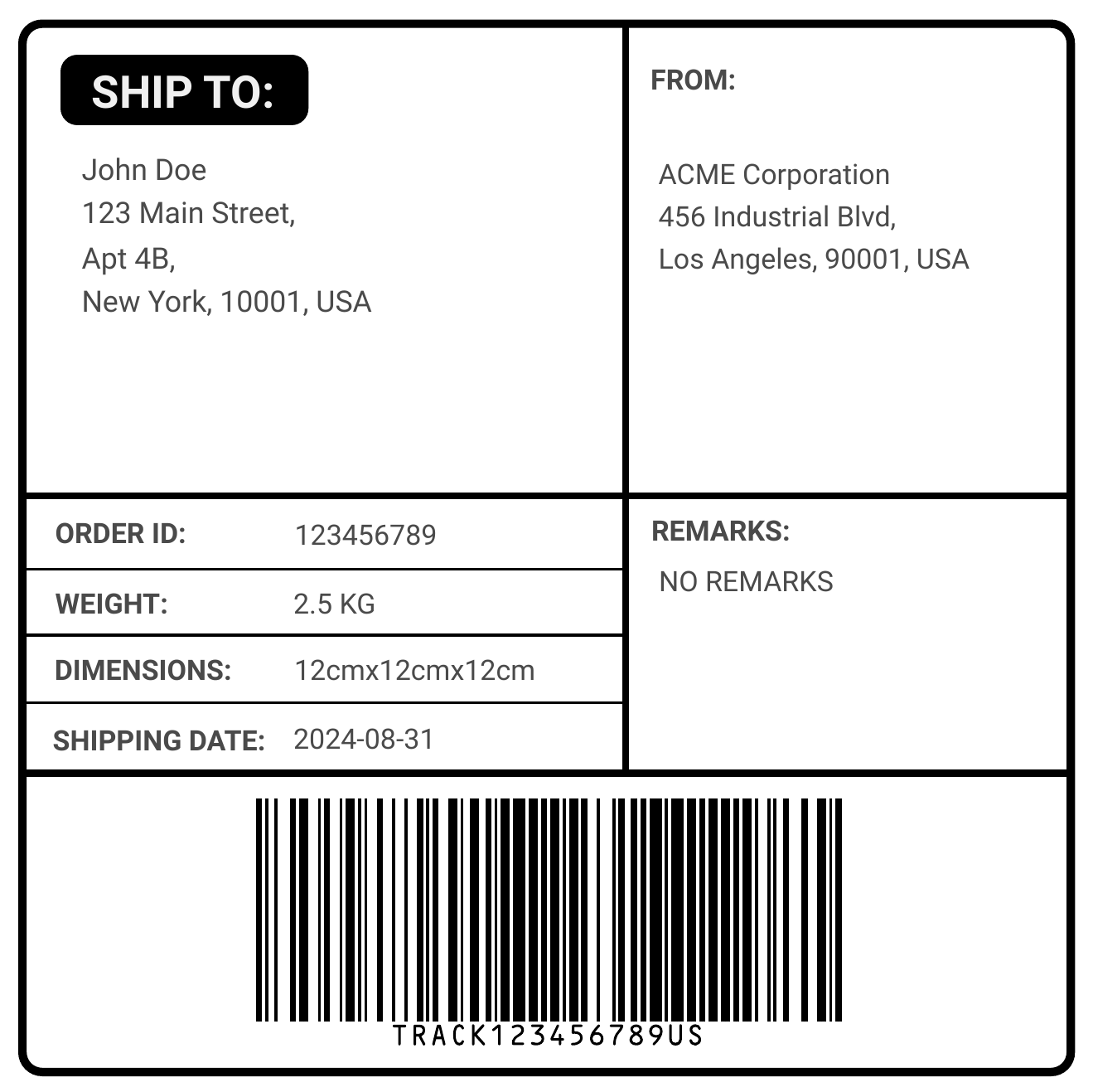 Printable Shipping Label Template