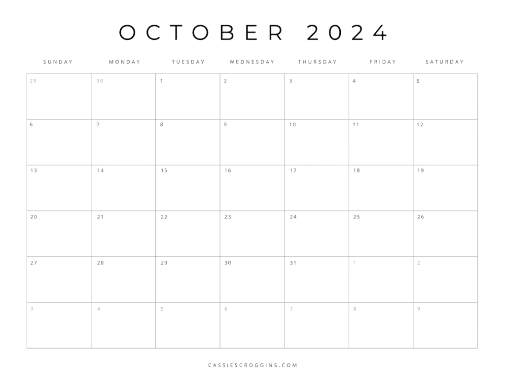 Blank October Printable Calendars