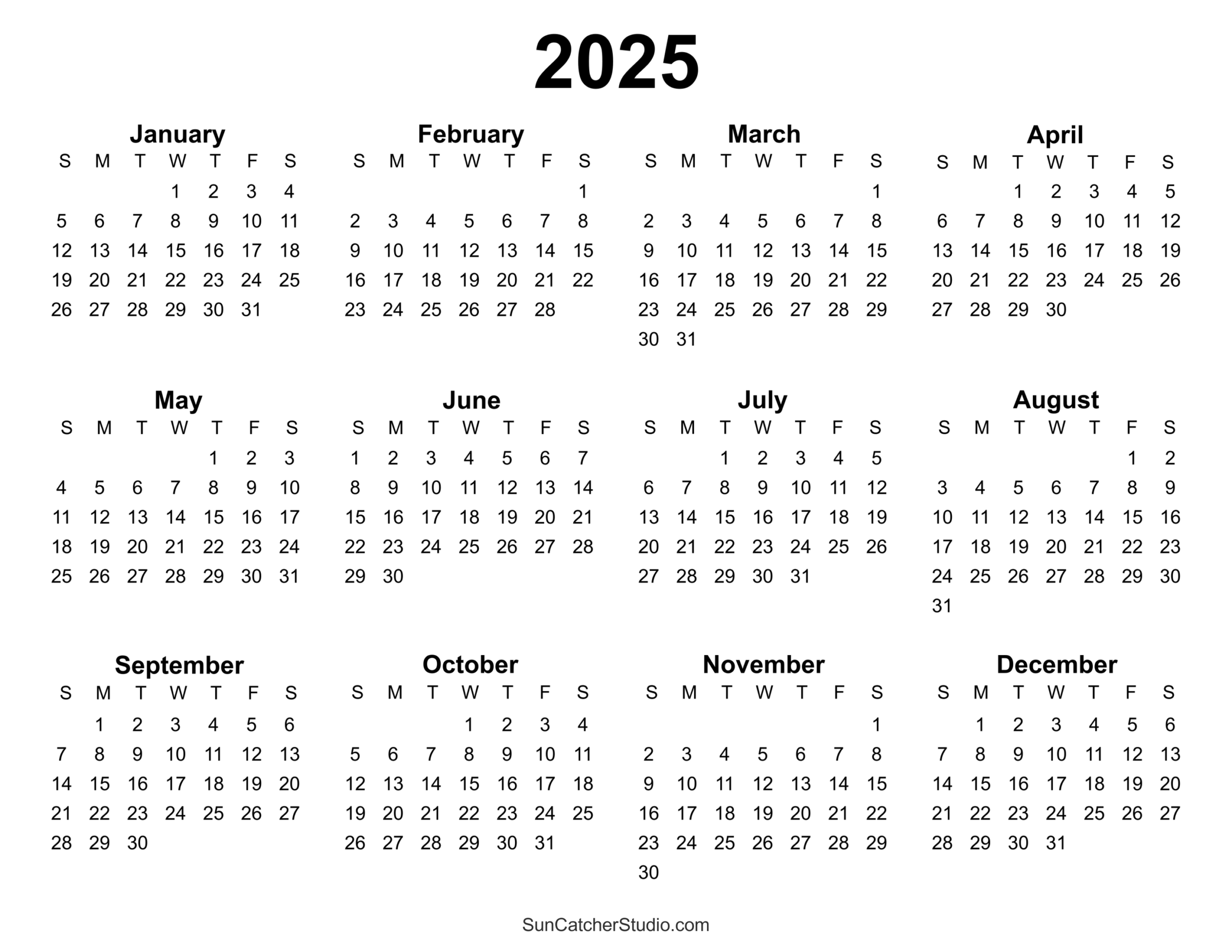 Free Printable 2025 Yearly Calendar Free Printables Lettering 