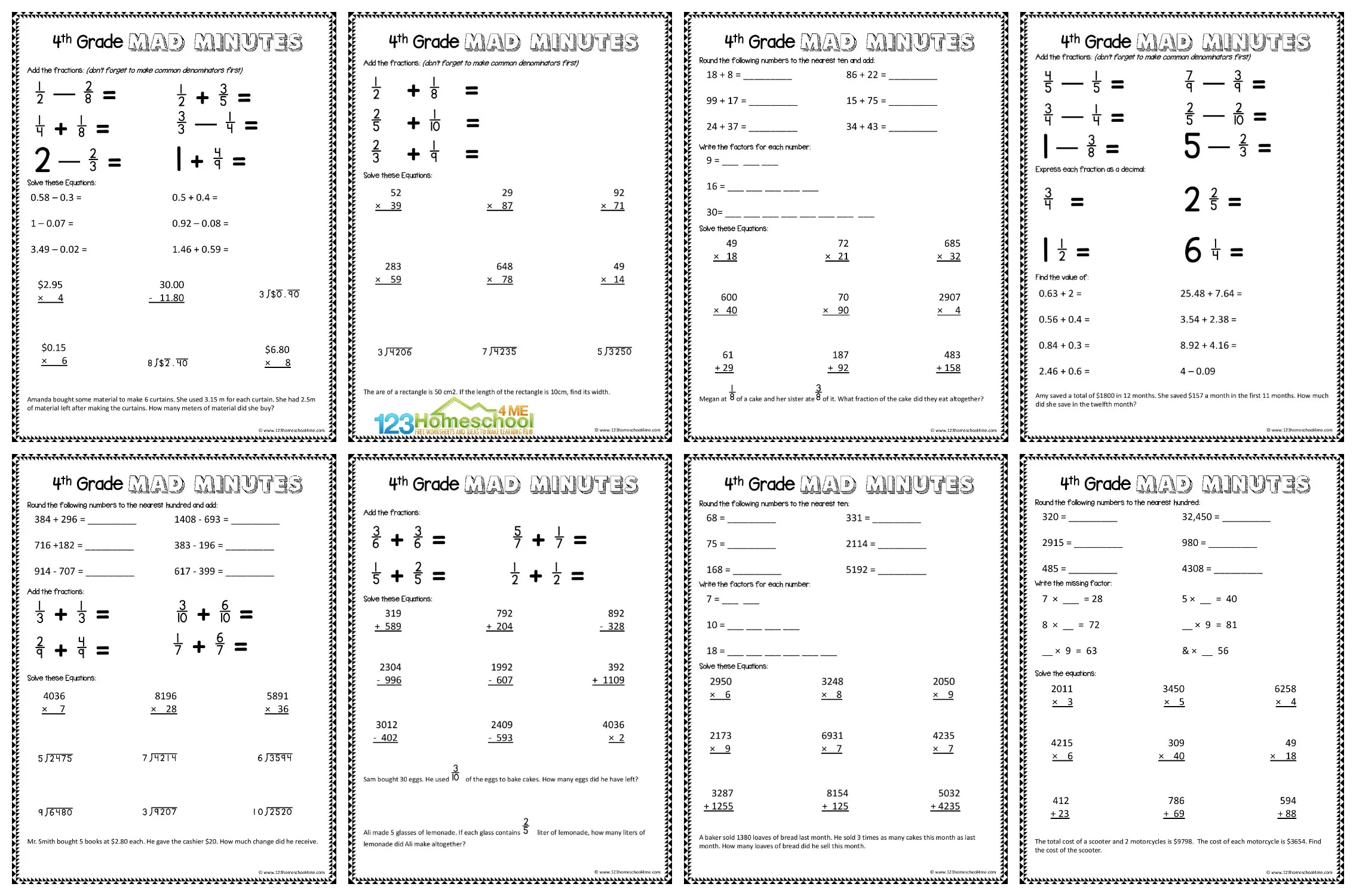 Printable 4th Grade Math Worksheets