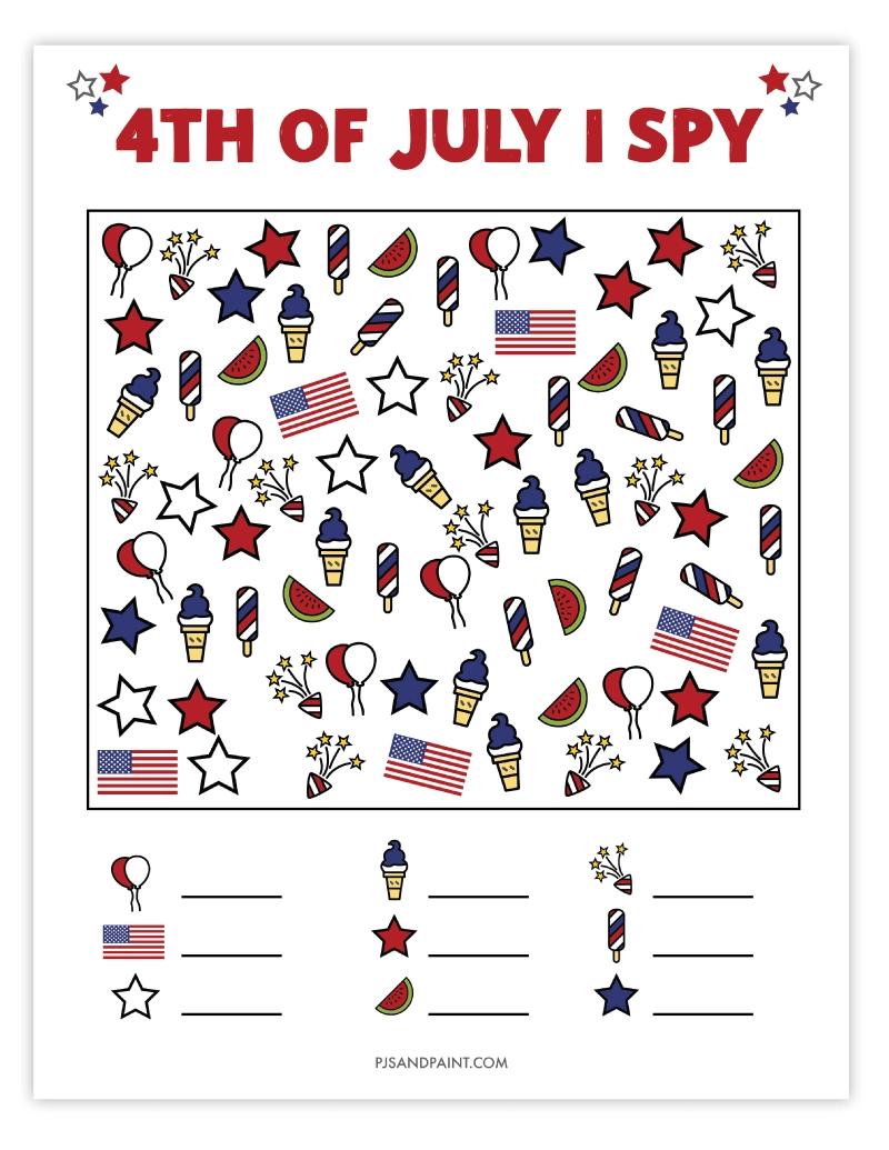 Free Printable 4th Of July I Spy Pjs And Paint
