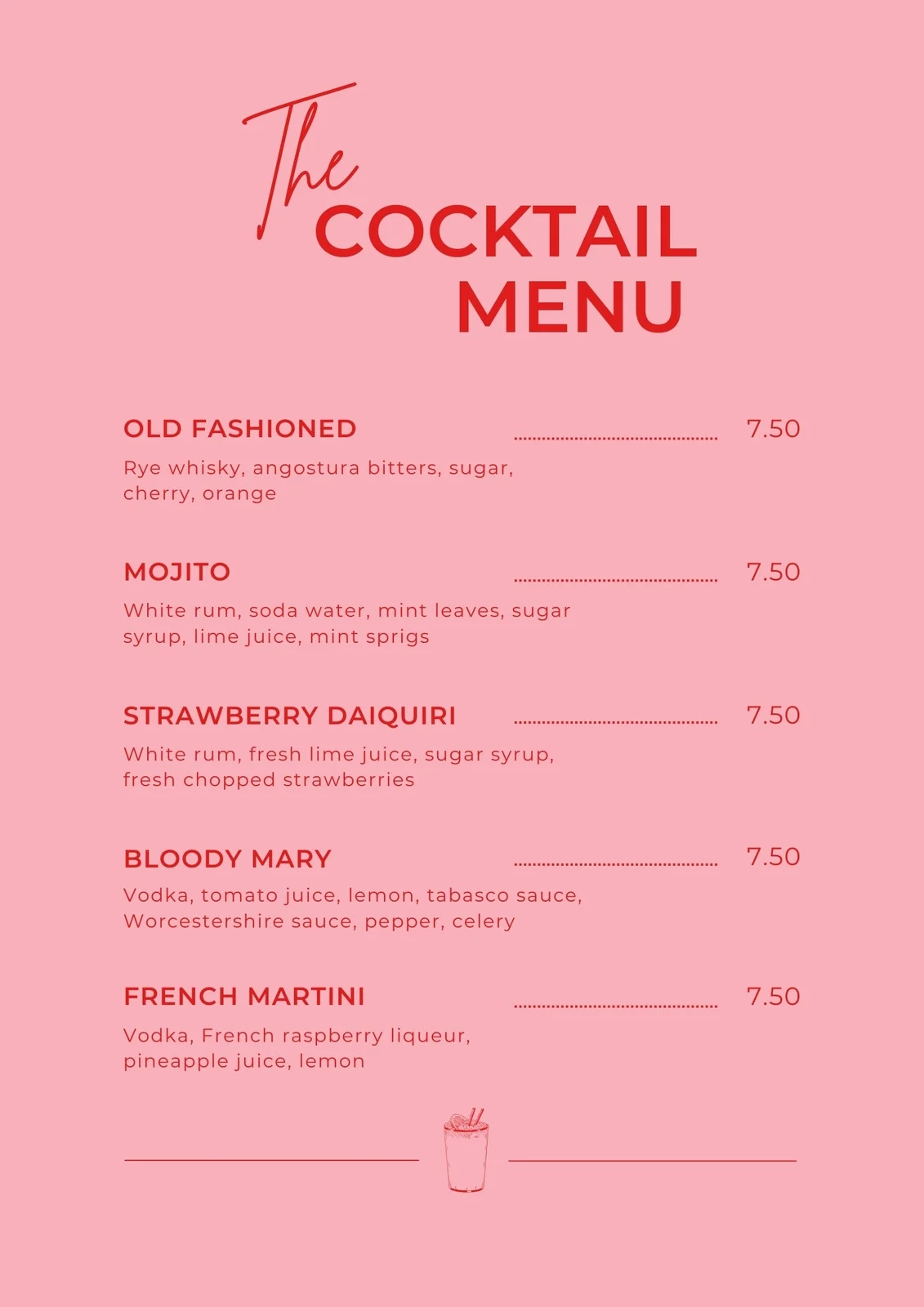 Printable Bar Menu Template
