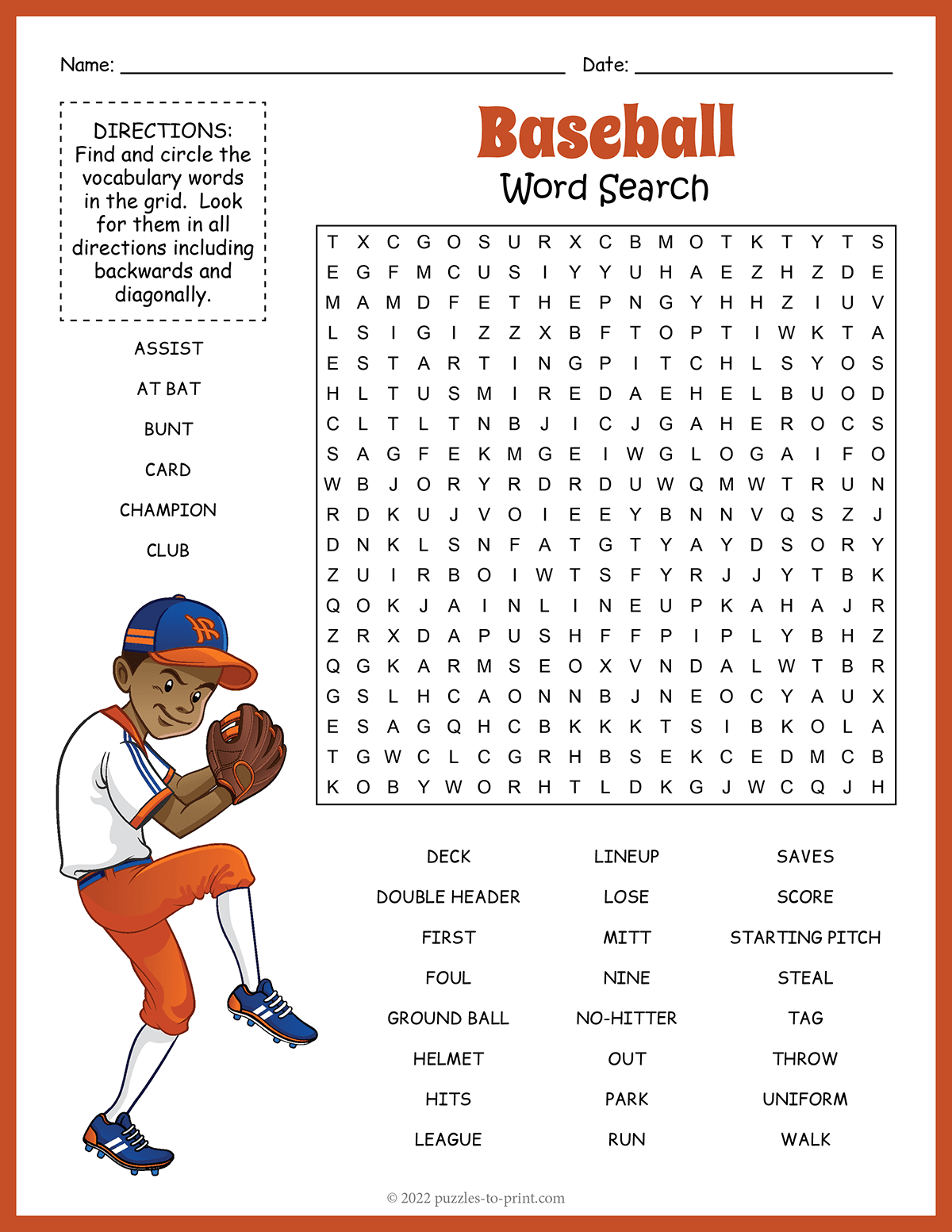 Baseball Word Search For Kids Printable